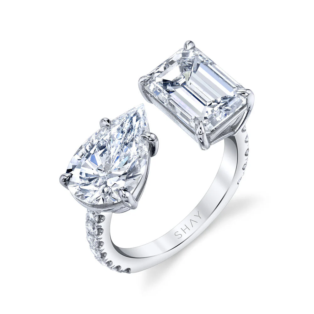 DIAMOND EMERALD & PEAR TWIN RING - Image 3