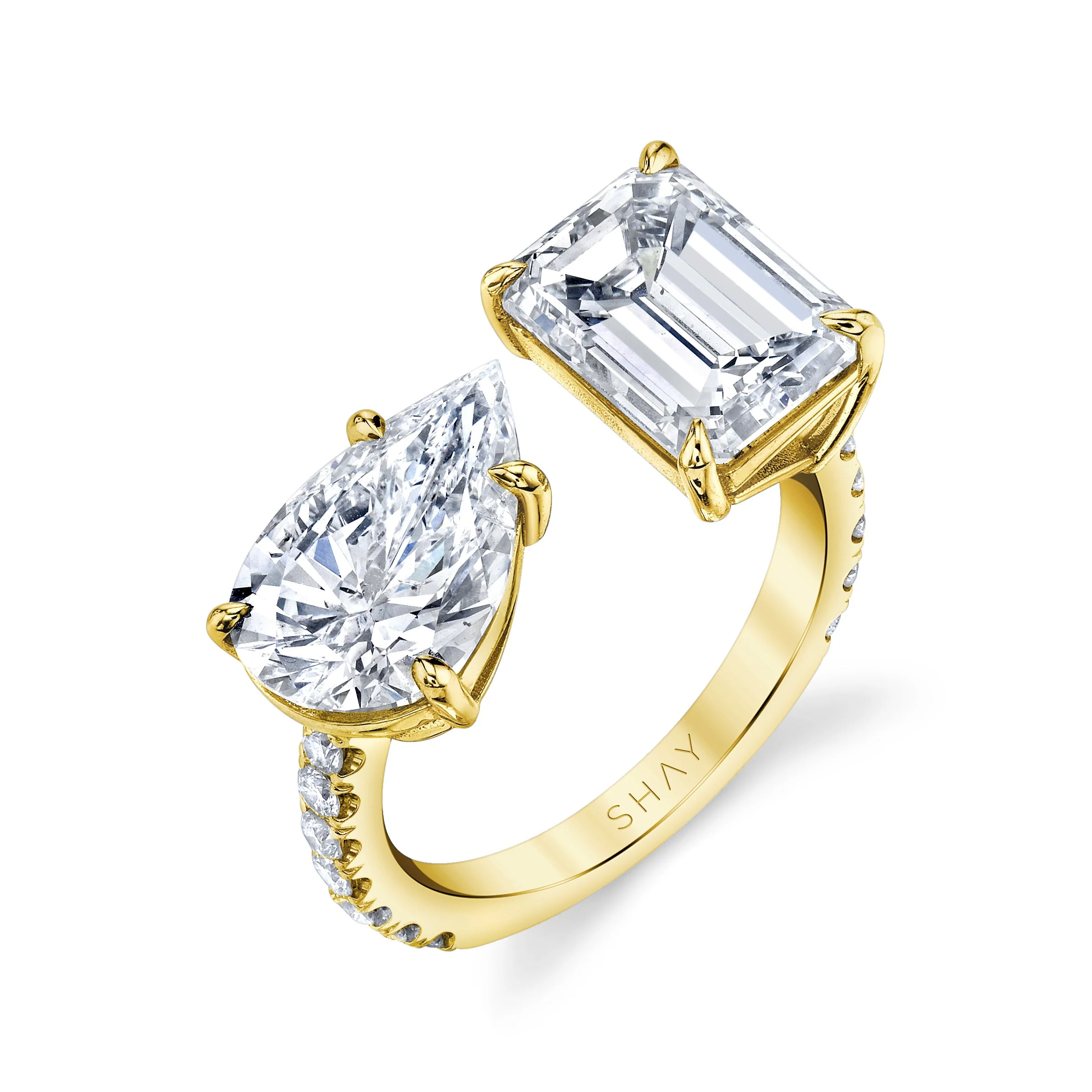DIAMOND EMERALD & PEAR TWIN RING - Image 4