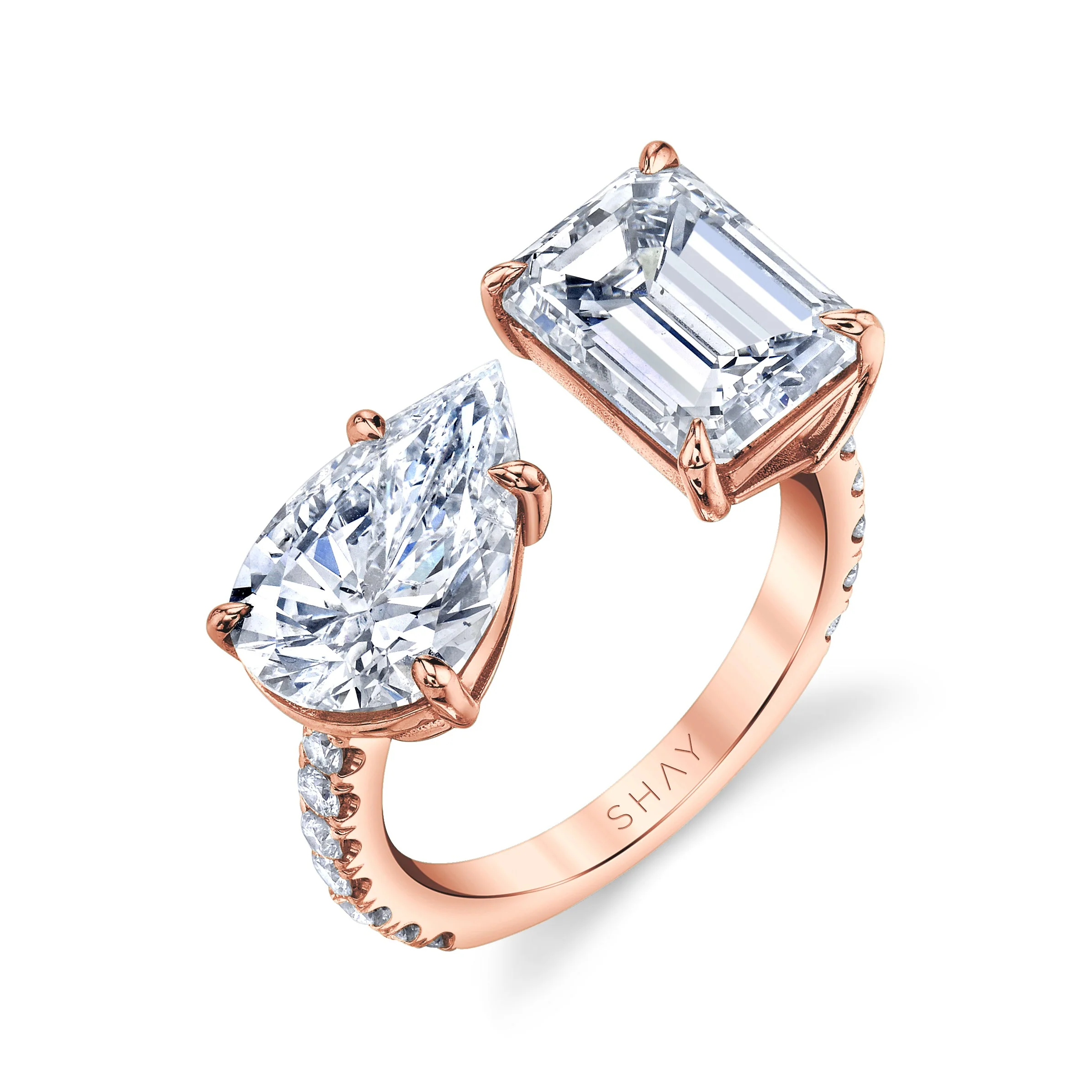 DIAMOND EMERALD & PEAR TWIN RING - Image 5