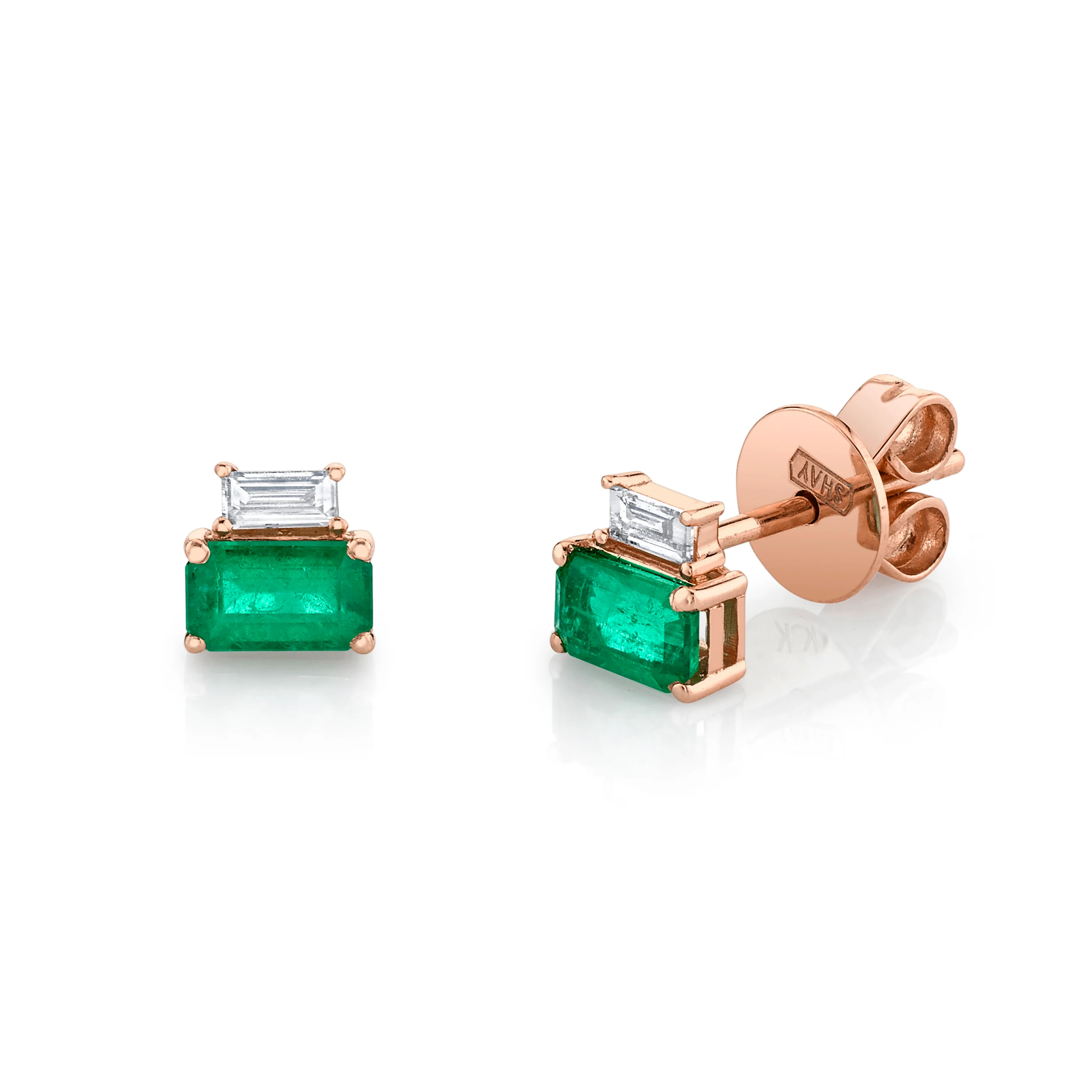 DIAMOND & EMERALD TWO STEP STUDS - Image 3