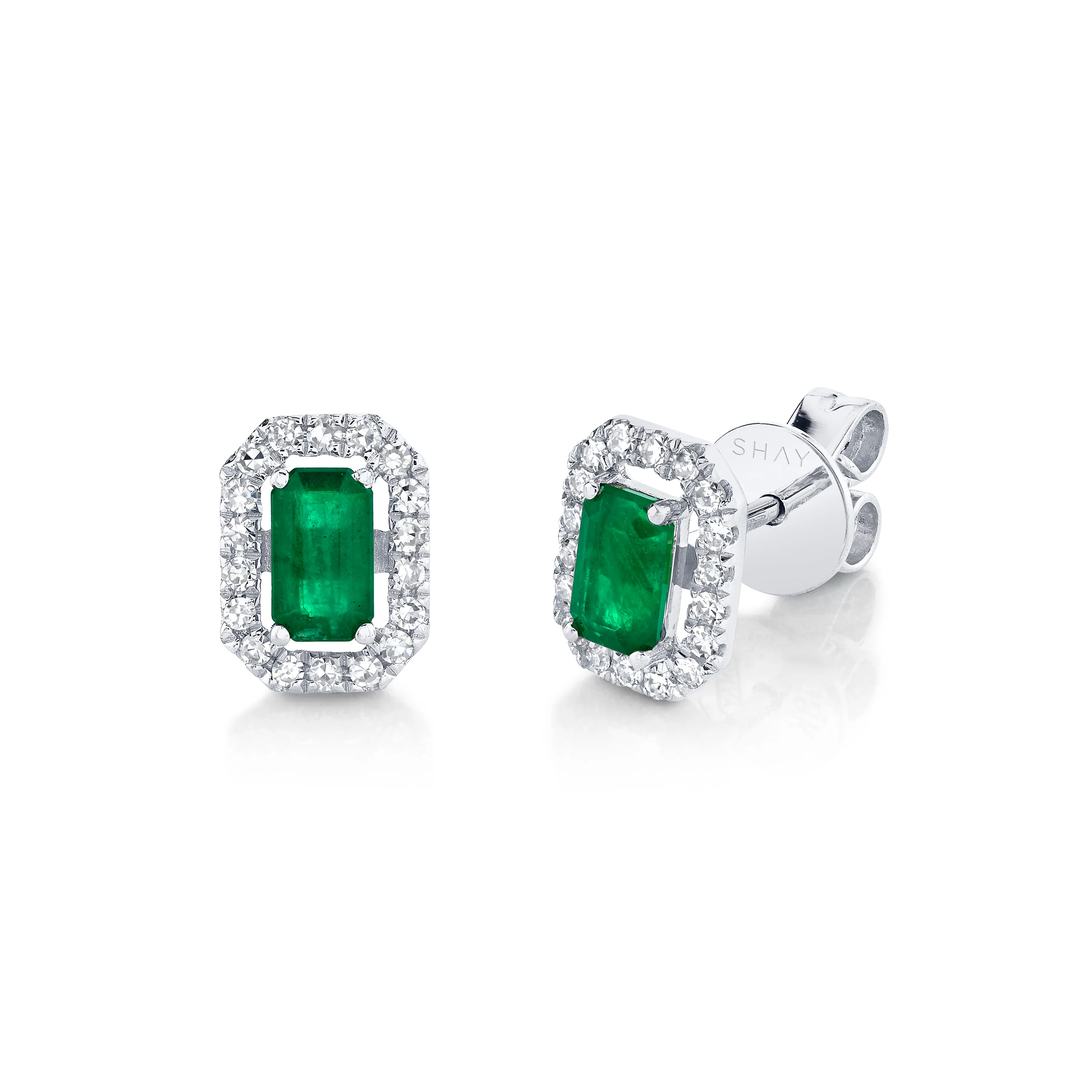 MINI ME DIAMOND HALO EMERALD STUDS - Image 3
