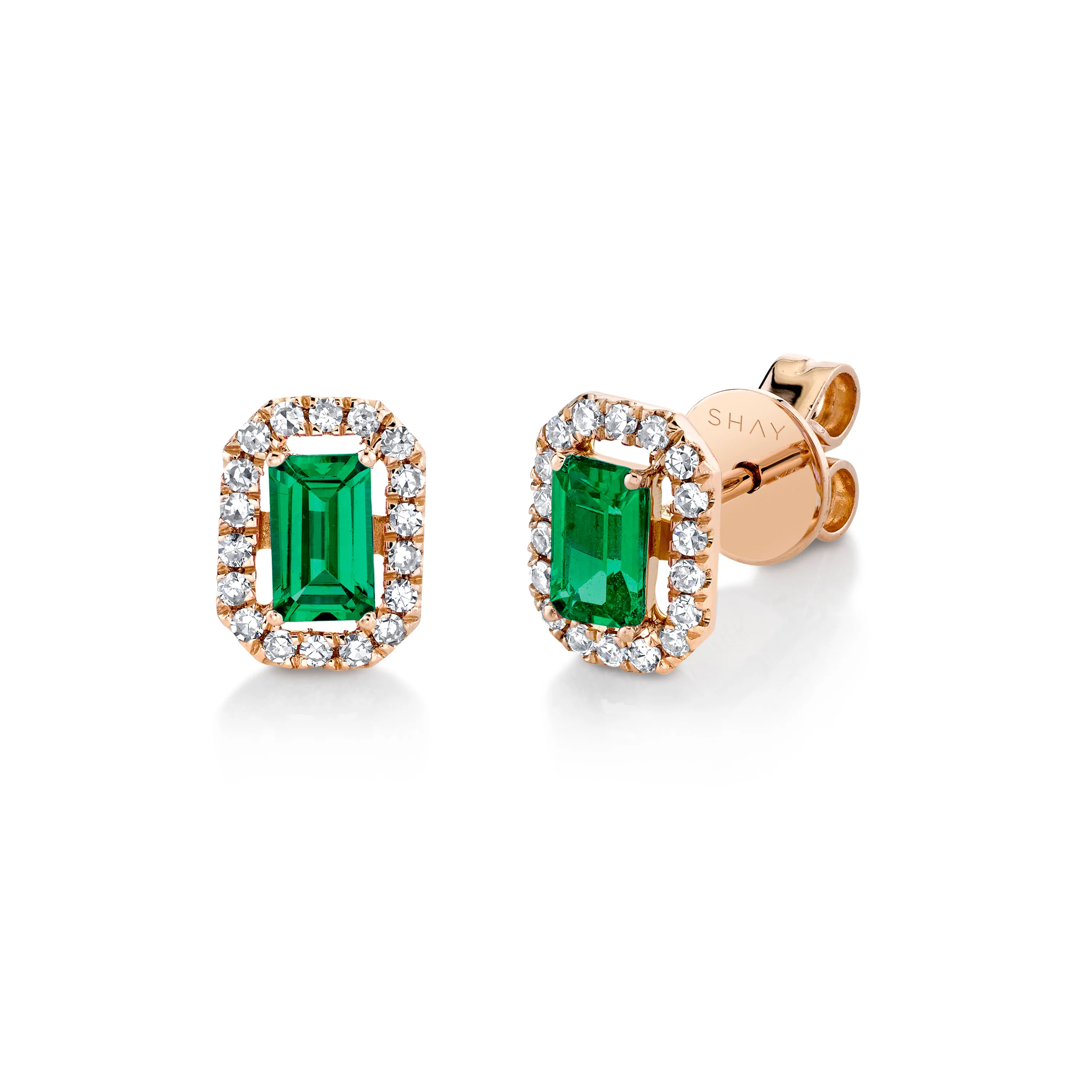 MINI ME DIAMOND HALO EMERALD STUDS - Image 4