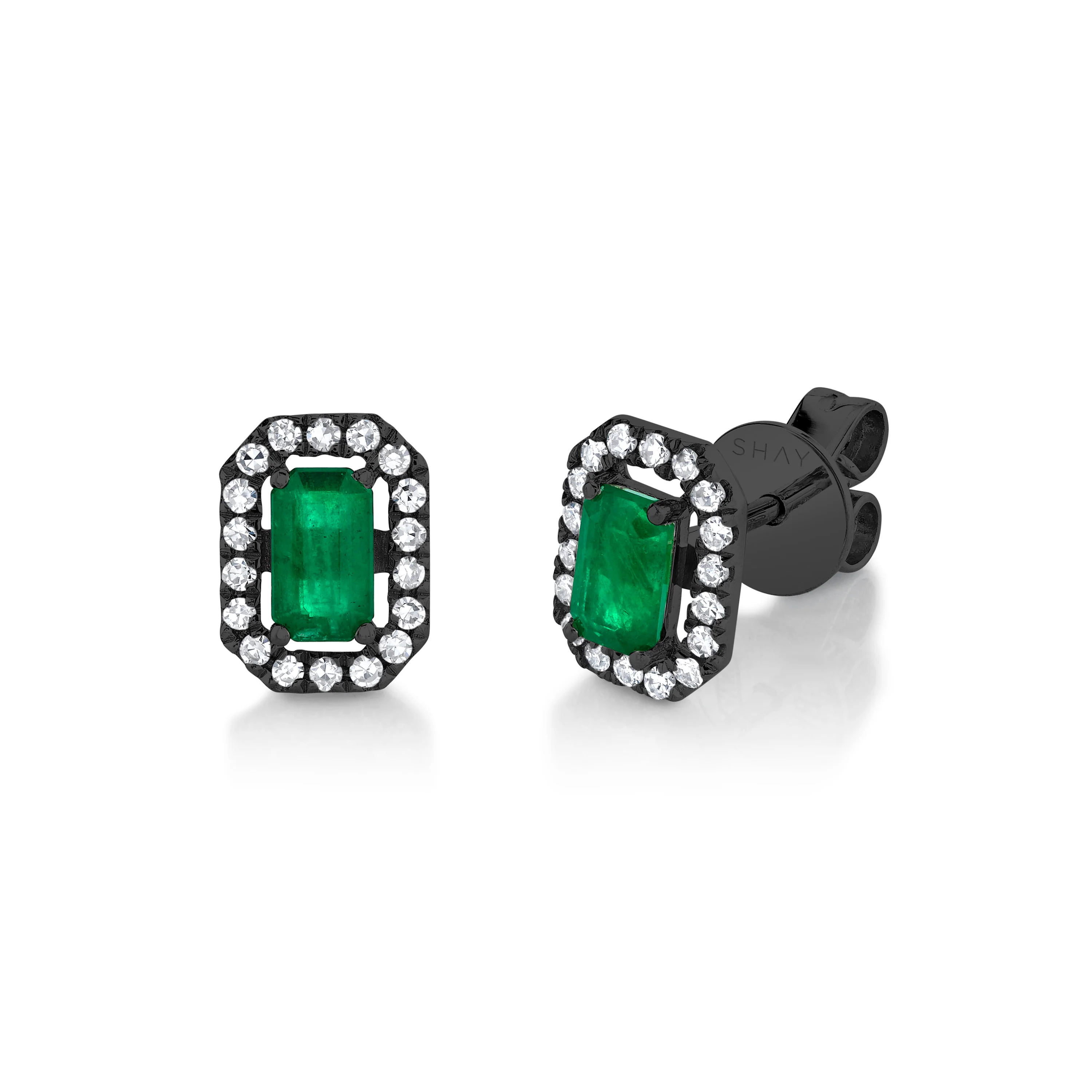 MINI ME DIAMOND HALO EMERALD STUDS - Image 5
