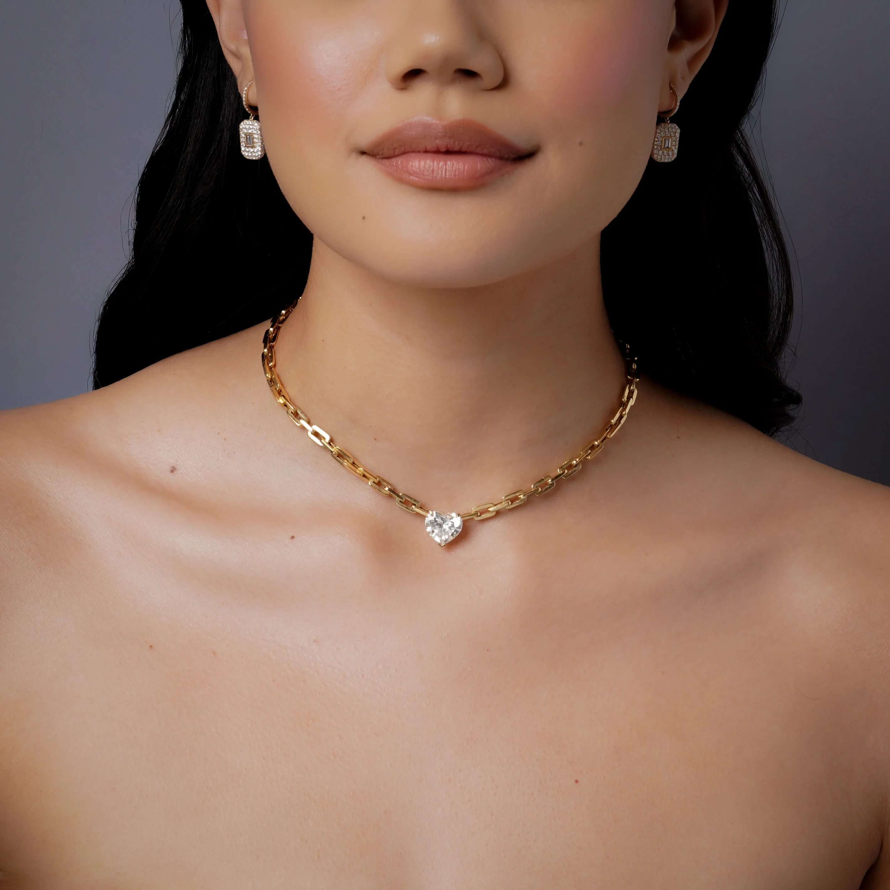 DIAMOND HEART DECO LINK NECKLACE