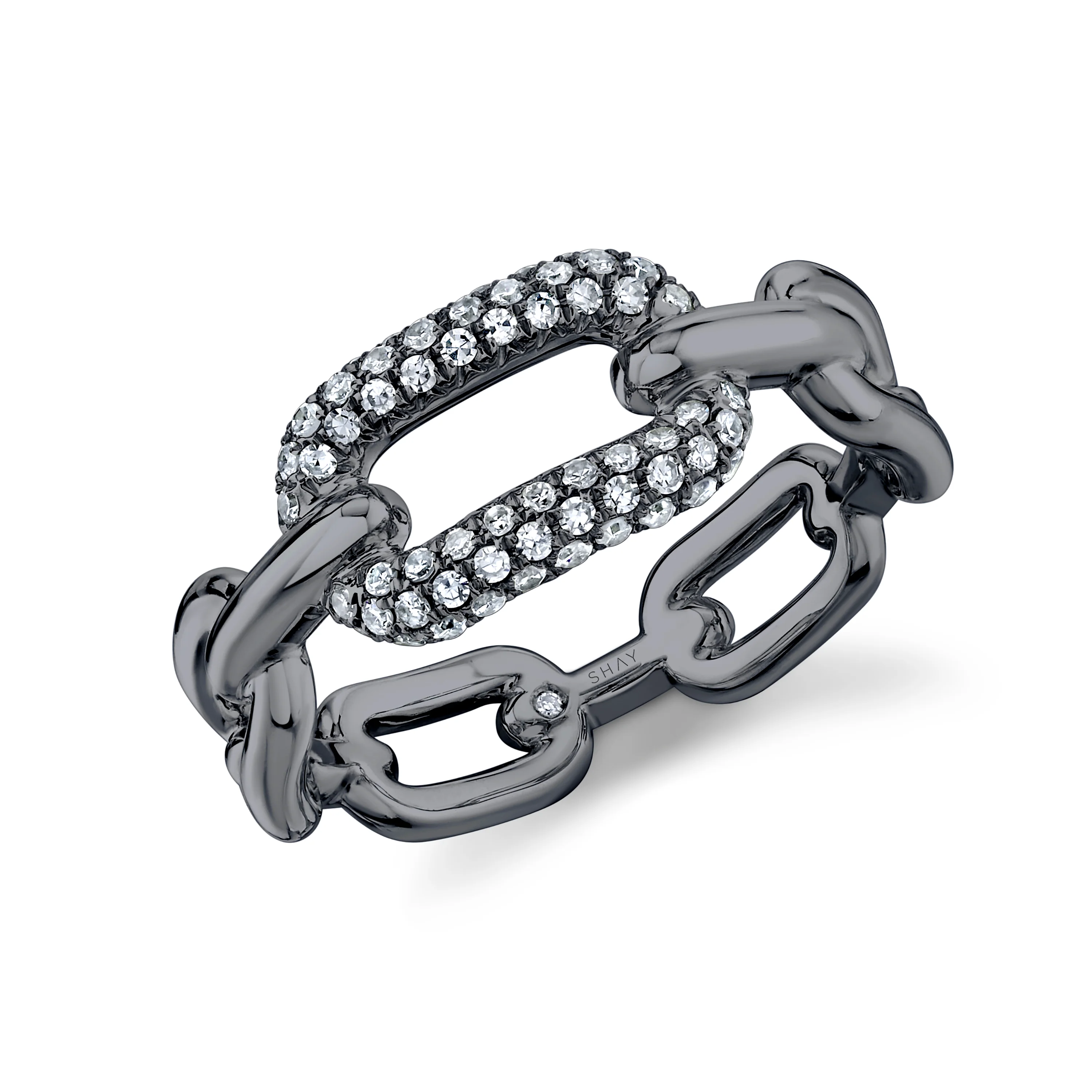 DIAMOND PARTIAL PAVE MINI CABLE LINK RING - Image 5