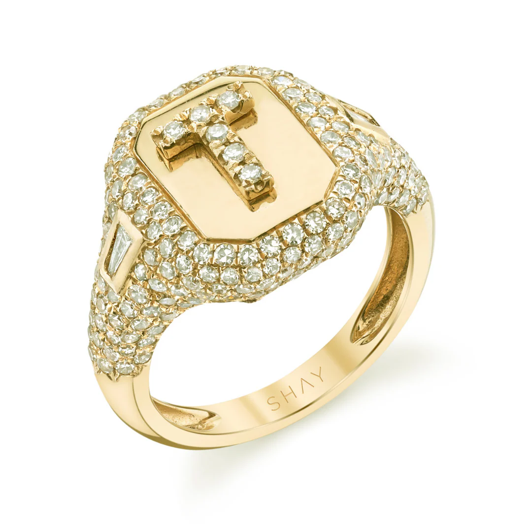 DIAMOND PAVE INITIAL PINKY RING - Image 3