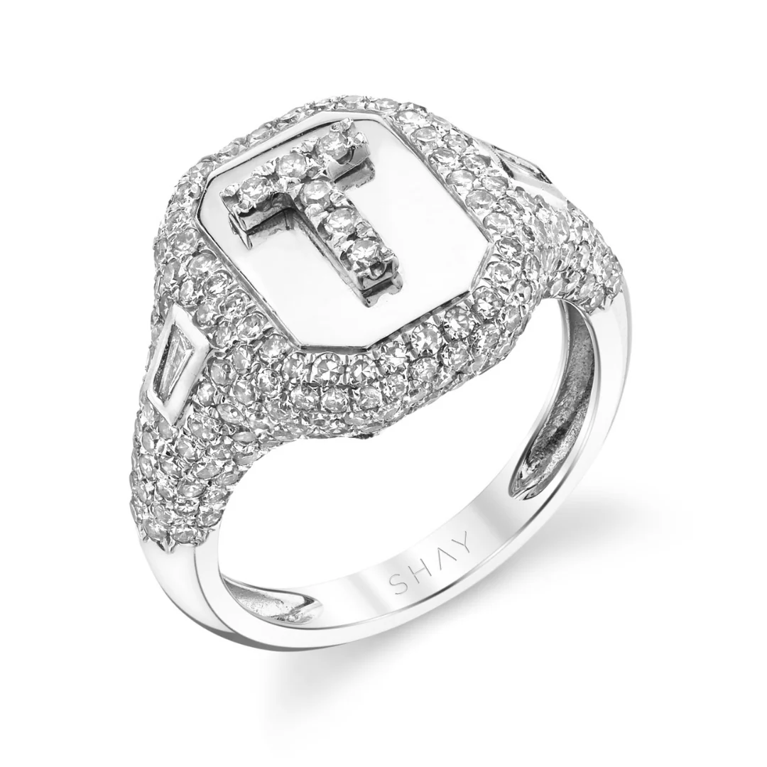 DIAMOND PAVE INITIAL PINKY RING - Image 5