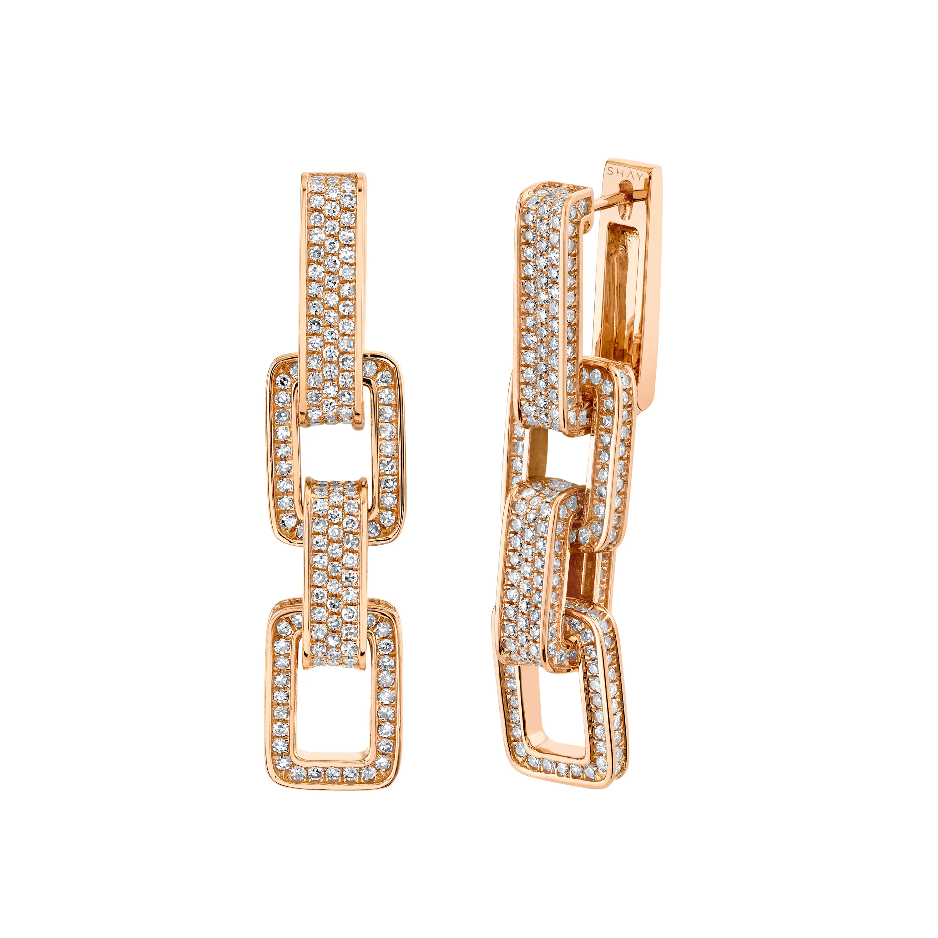 DIAMOND PAVE TRIPLE DECO LINK EARRINGS - Image 3