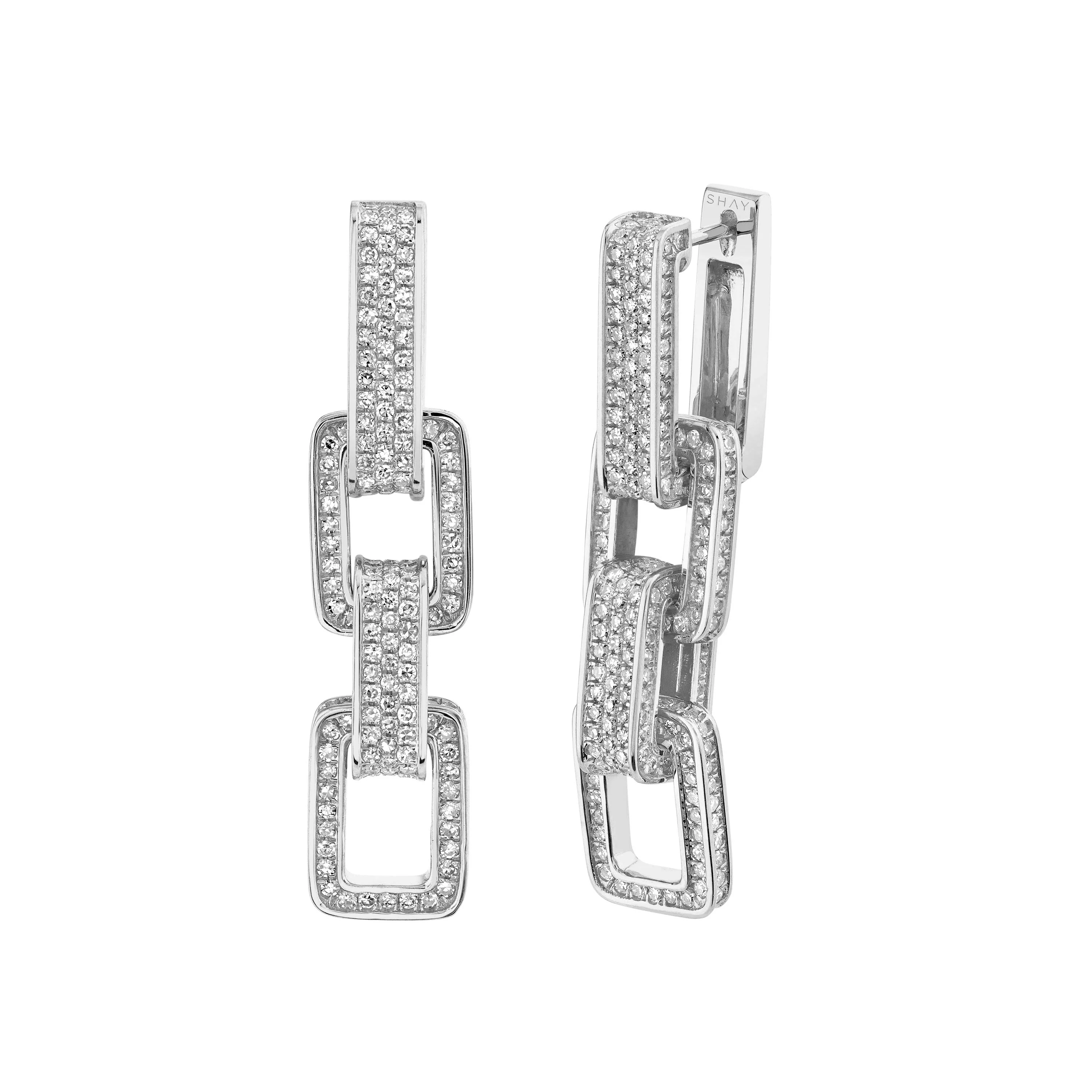 DIAMOND PAVE TRIPLE DECO LINK EARRINGS - Image 4