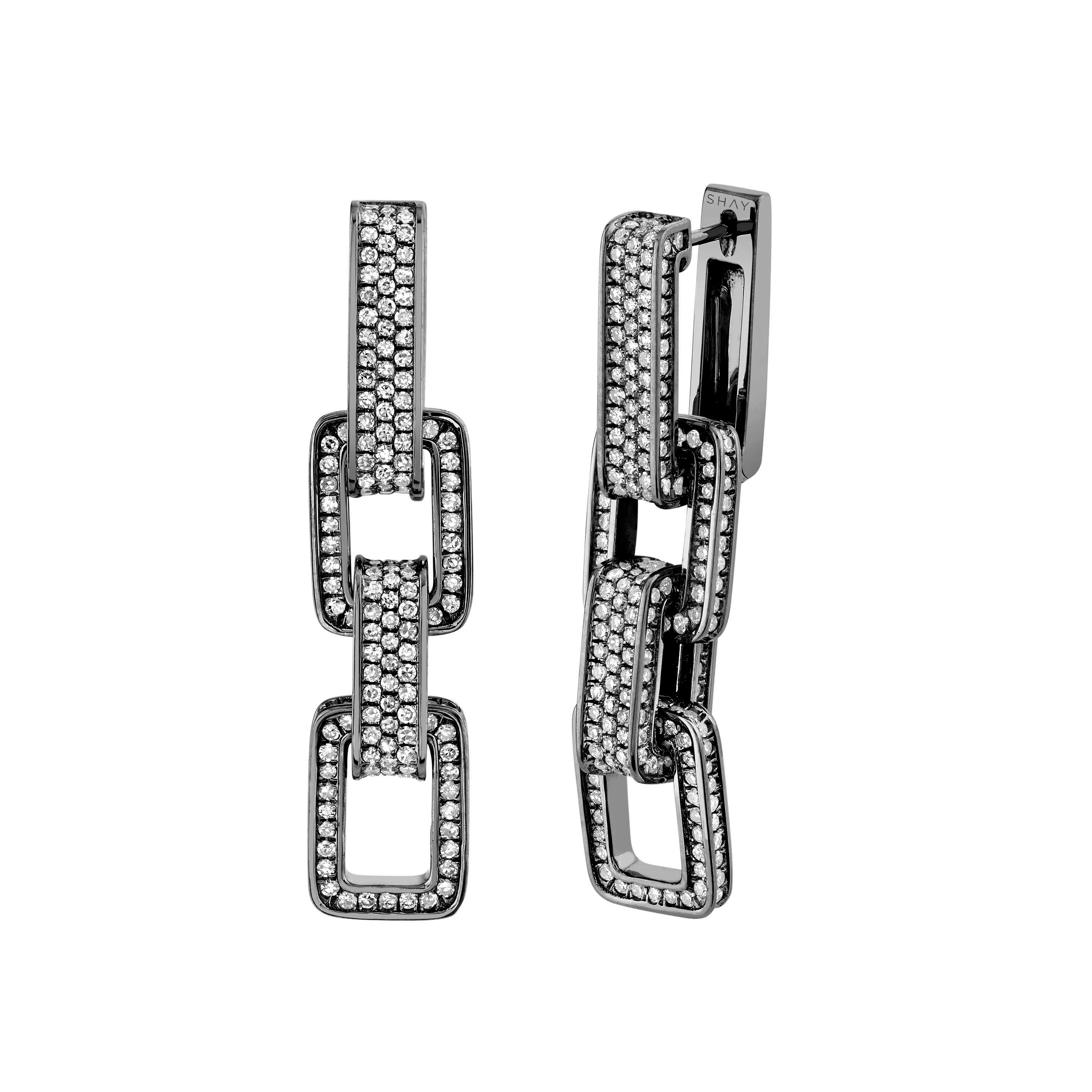 DIAMOND PAVE TRIPLE DECO LINK EARRINGS - Image 5