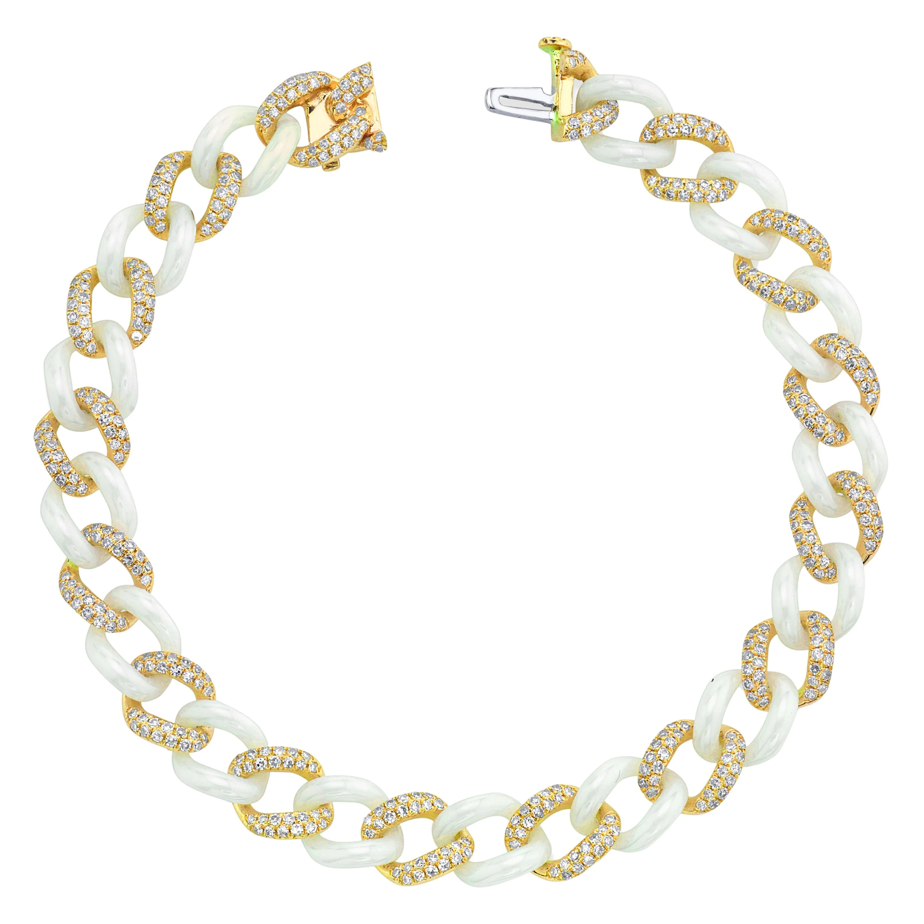 DIAMOND PAVE & WHITE CERAMIC MEDIUM LINK BRACELET - Image 3