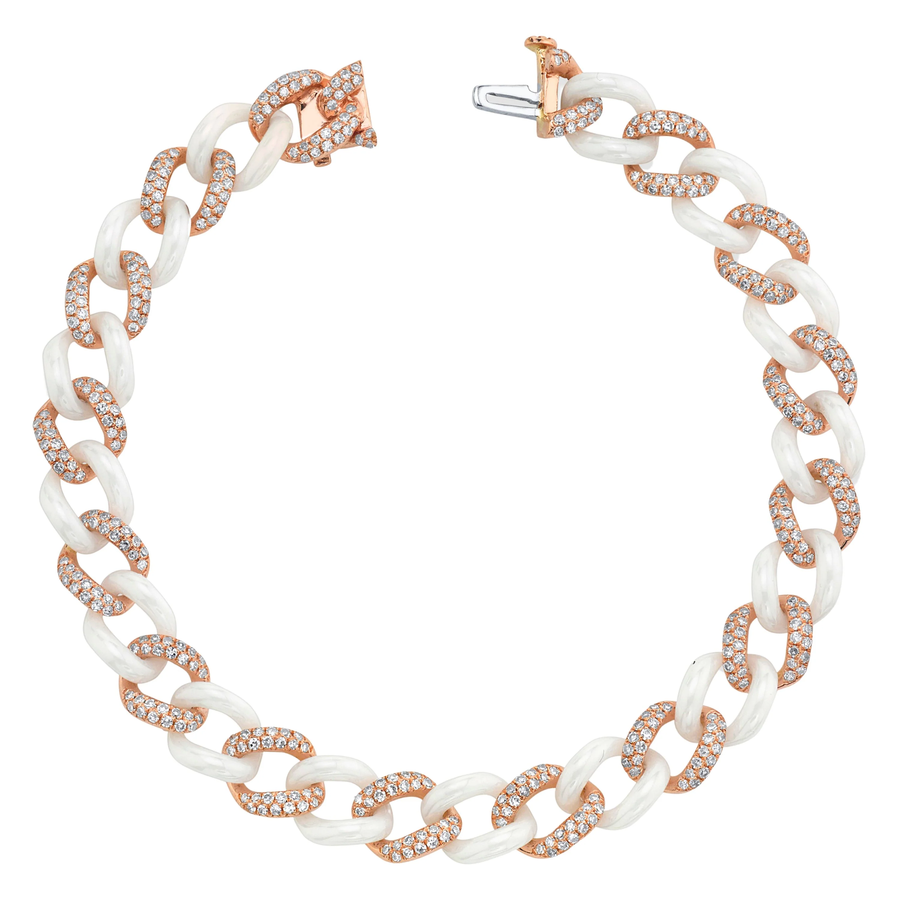 DIAMOND PAVE & WHITE CERAMIC MEDIUM LINK BRACELET - Image 4