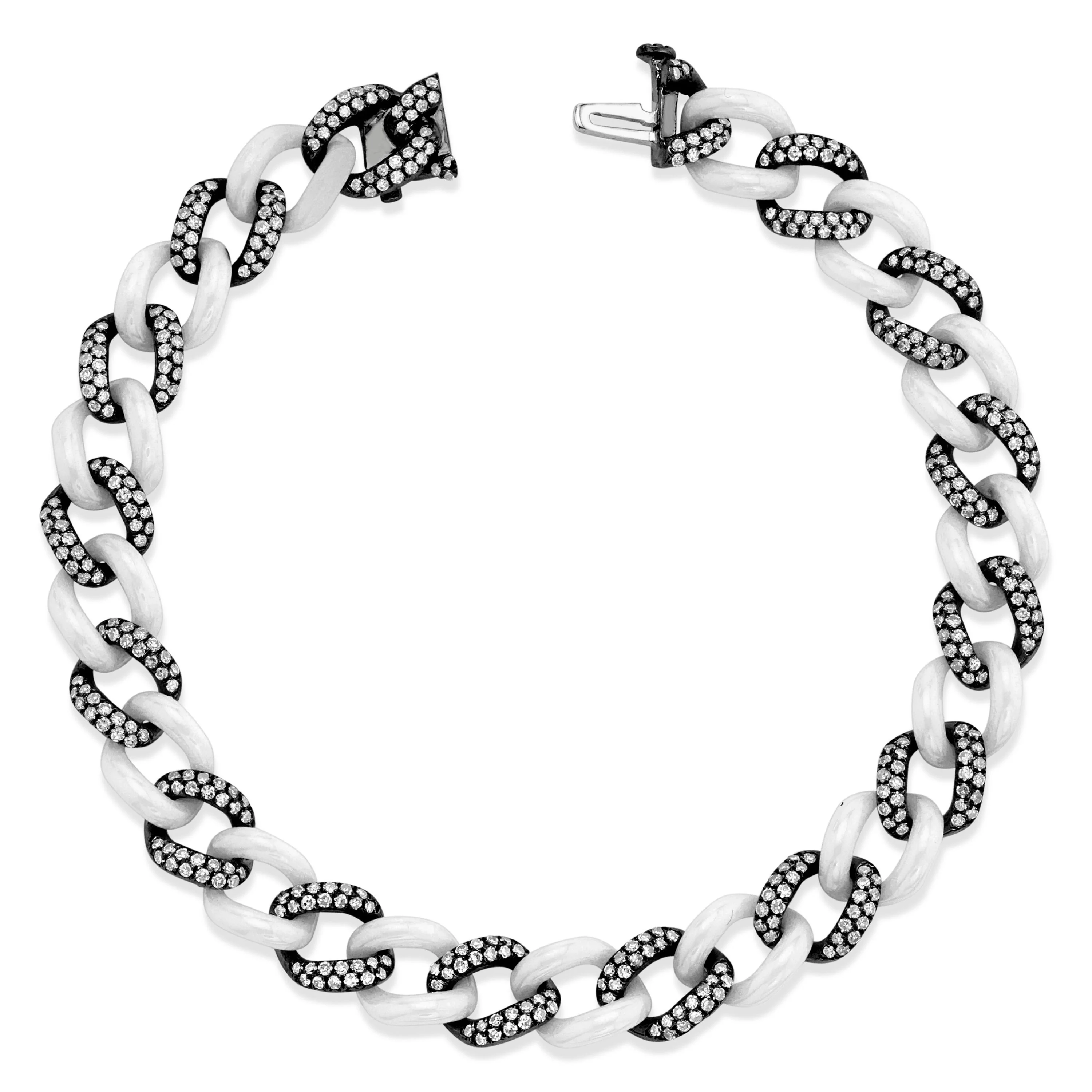 DIAMOND PAVE & WHITE CERAMIC MEDIUM LINK BRACELET - Image 5