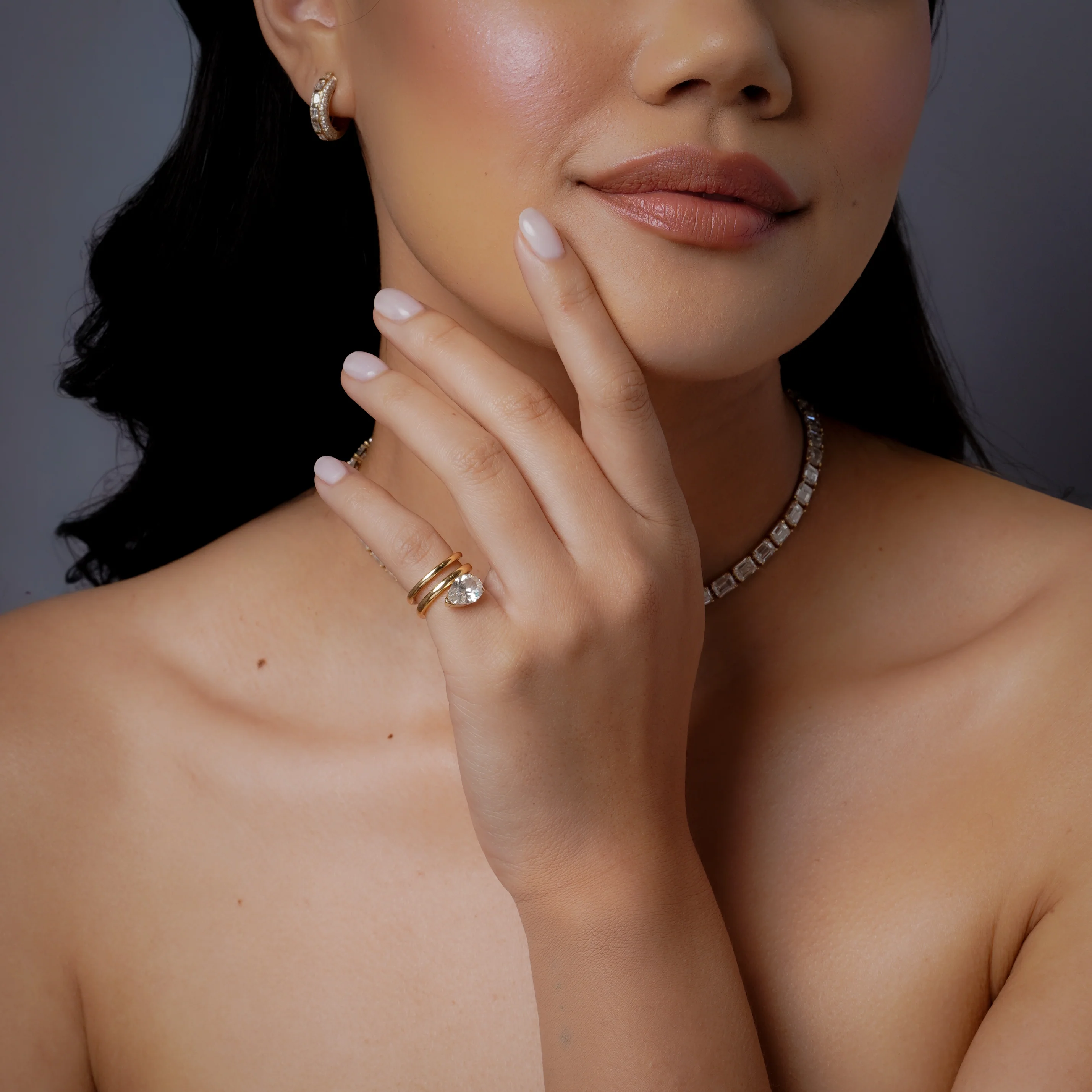 DIAMOND PEAR SPIRAL PINKY RING