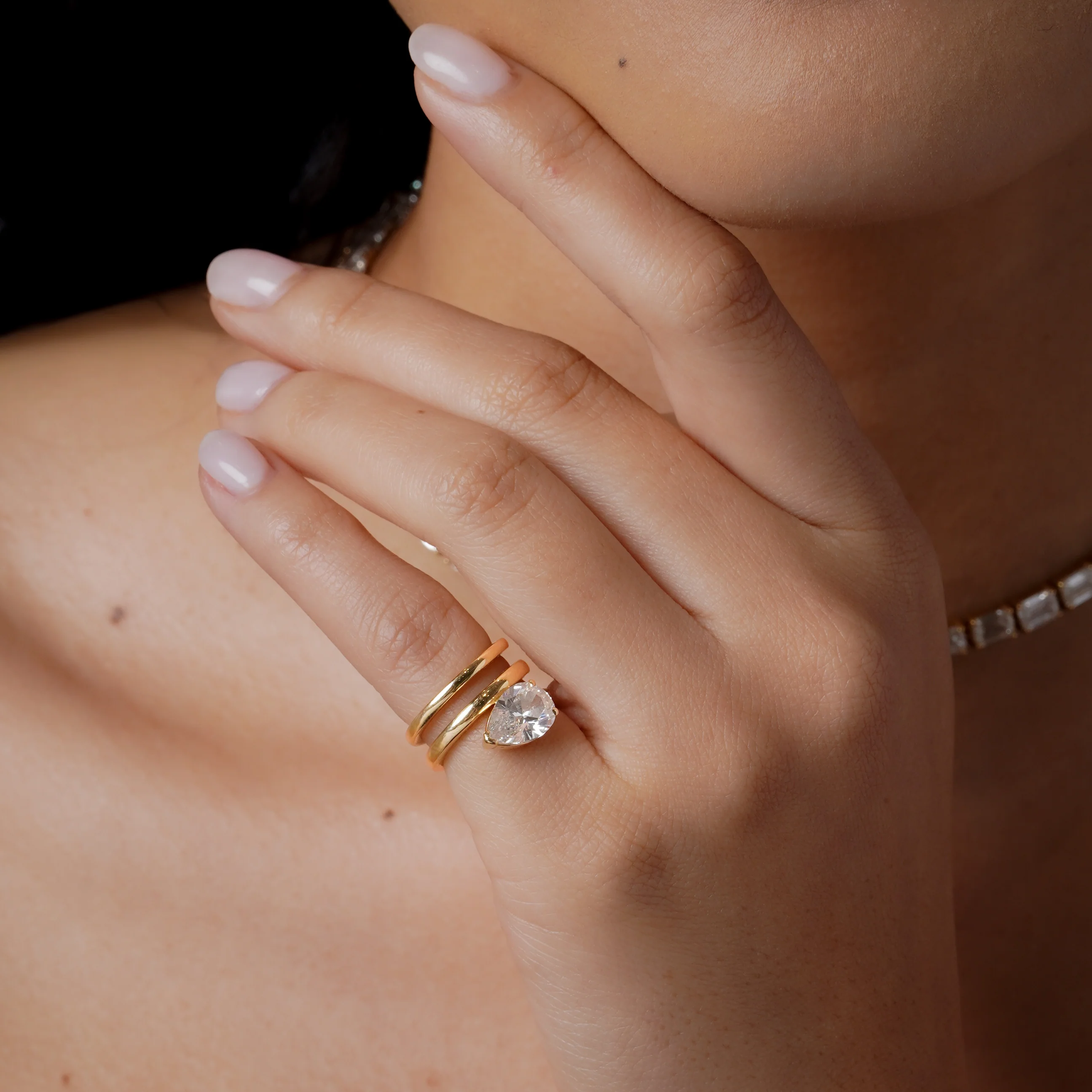 DIAMOND PEAR SPIRAL PINKY RING - Image 2