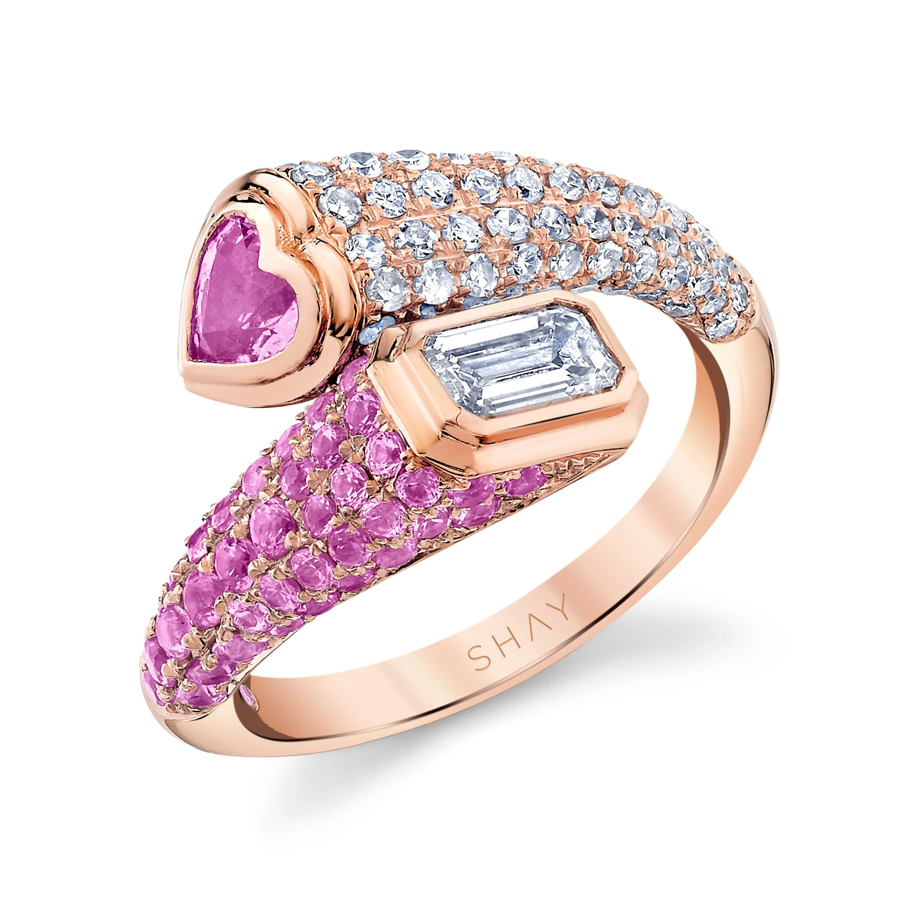 PINK SAPPHIRE & DIAMOND BYPASS PINKY RING - Image 3