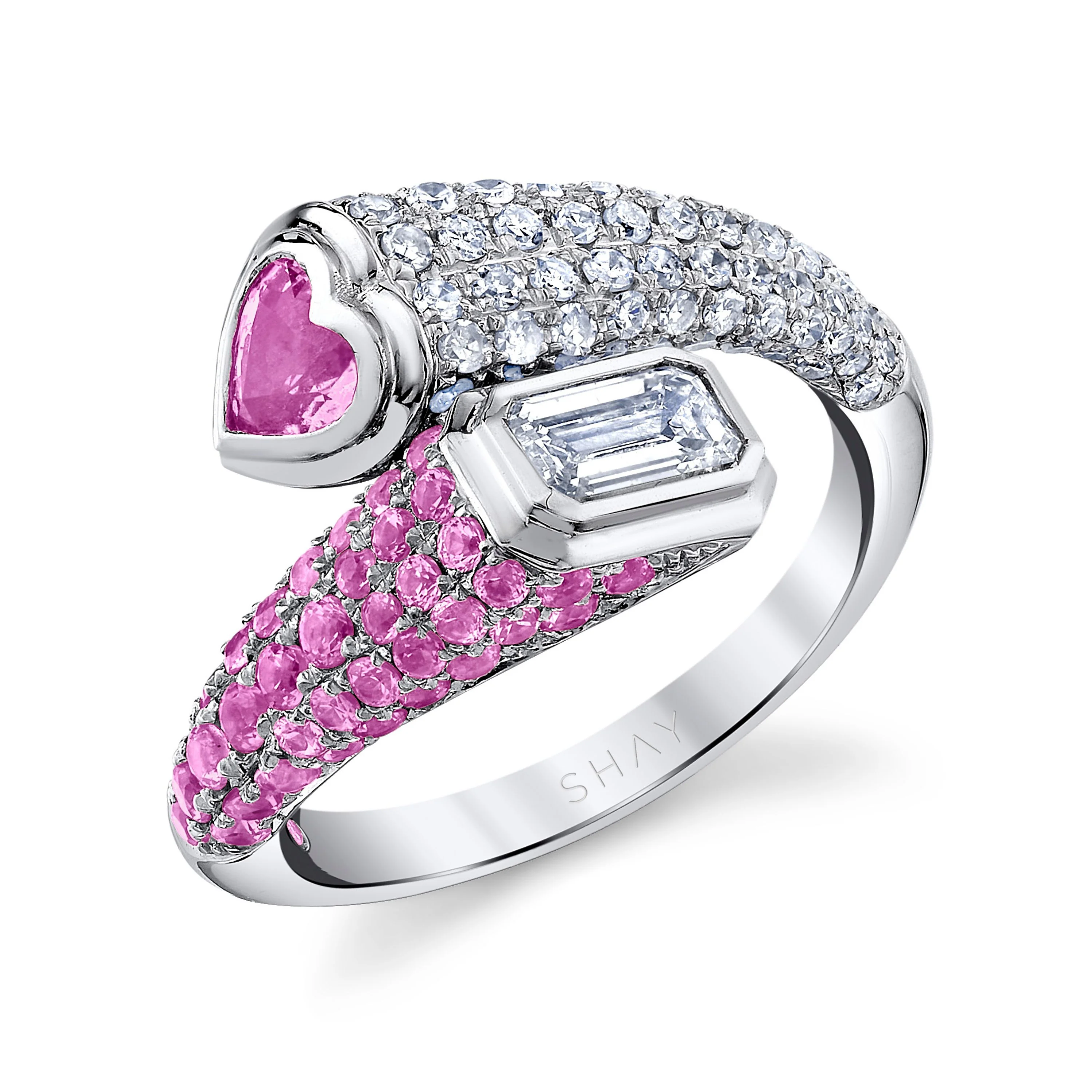 PINK SAPPHIRE & DIAMOND BYPASS PINKY RING - Image 4