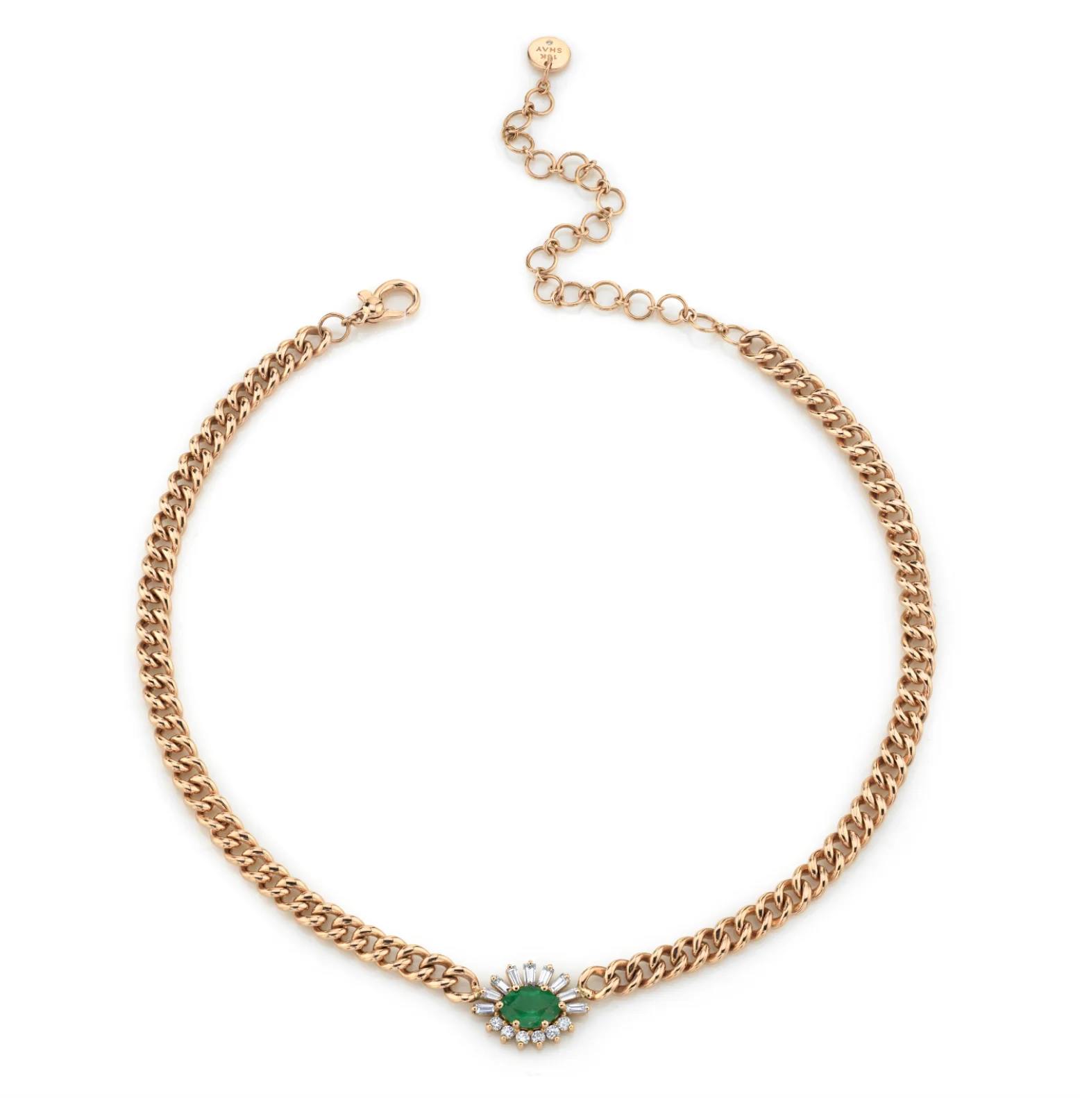 EMERALD & DIAMOND EVIL EYE MINI LINK NECKLACE - Image 3