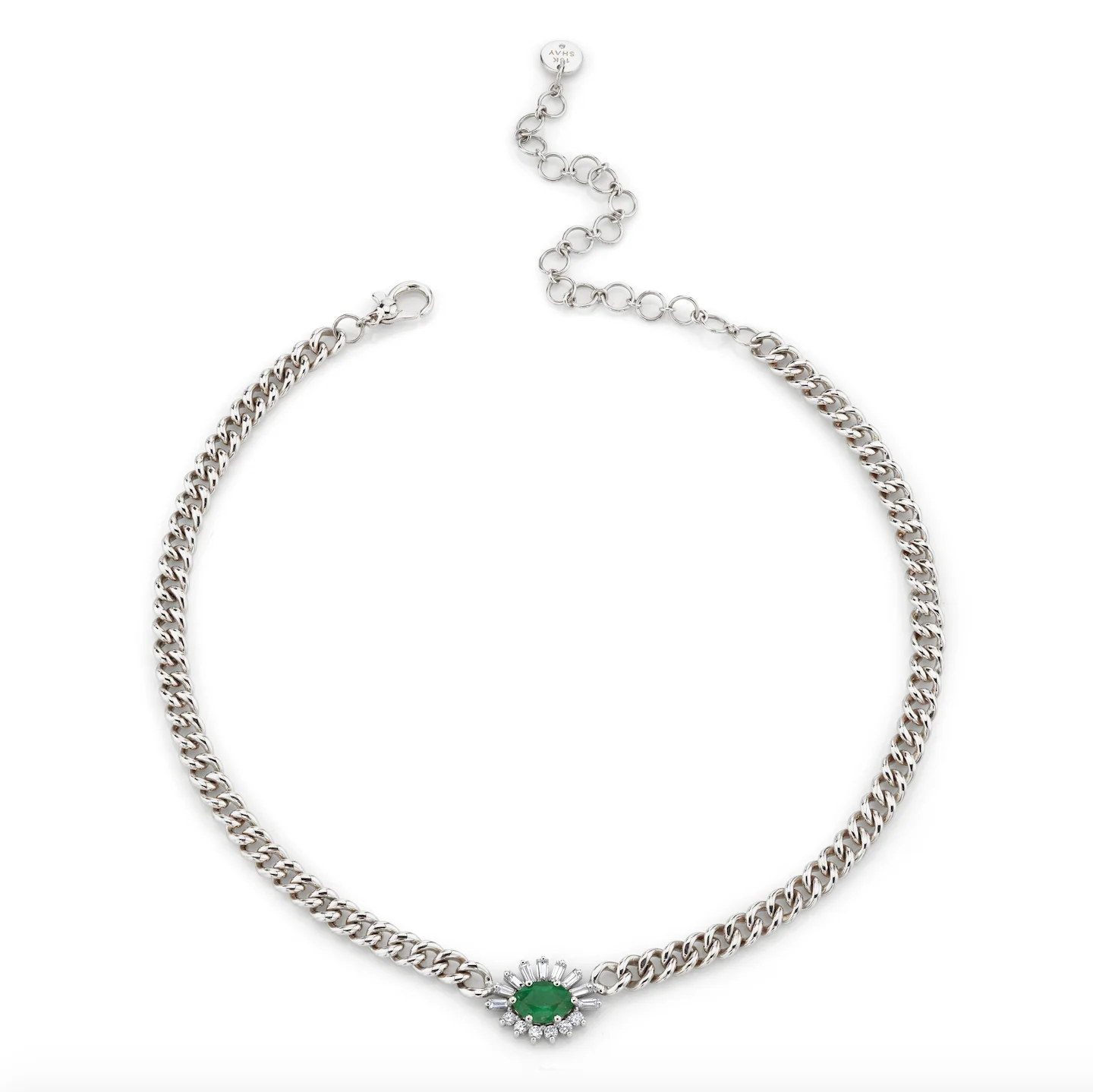 EMERALD & DIAMOND EVIL EYE MINI LINK NECKLACE - Image 4