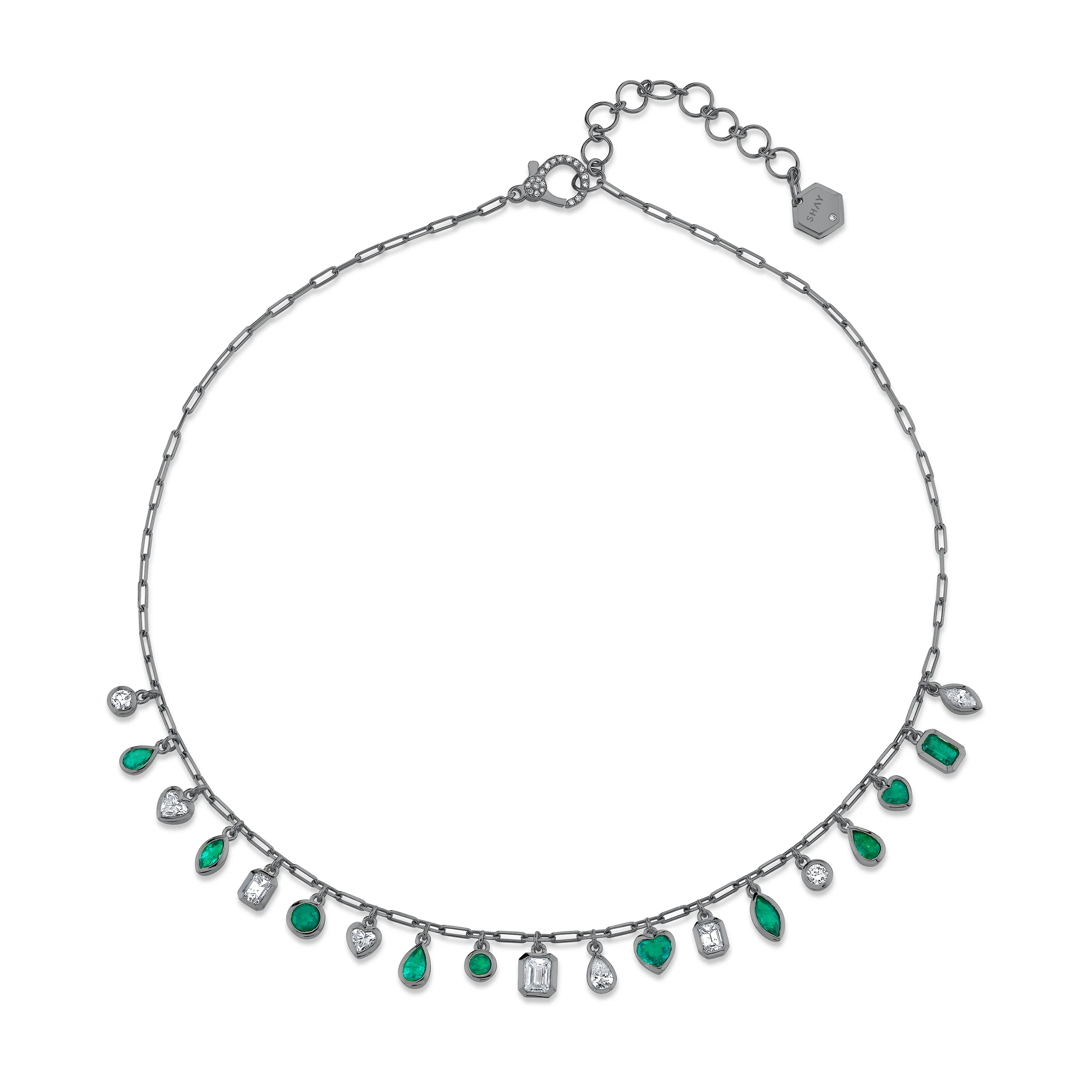 EMERALD & DIAMOND MIXED DROP NECKLACE - Image 3