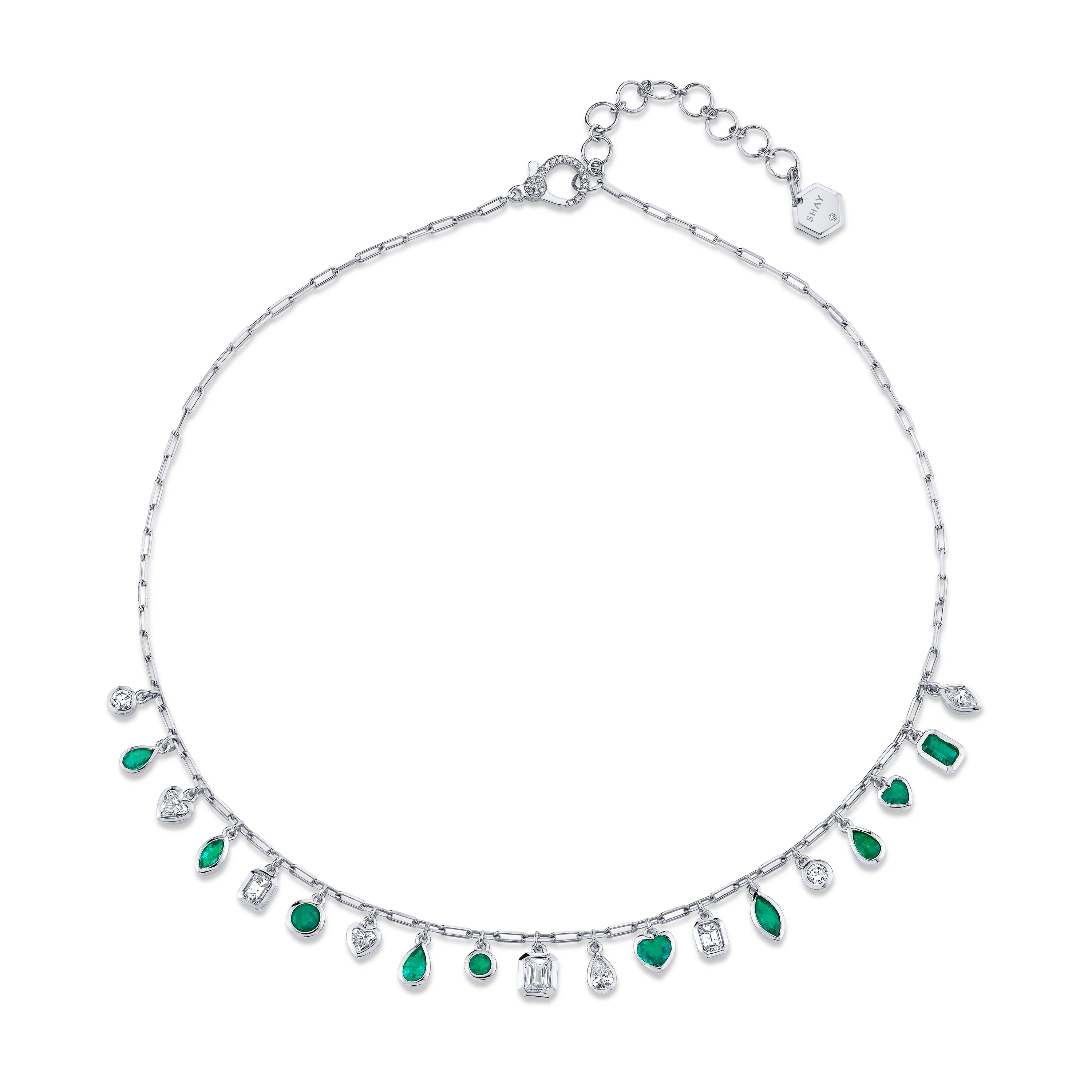EMERALD & DIAMOND MIXED DROP NECKLACE - Image 5