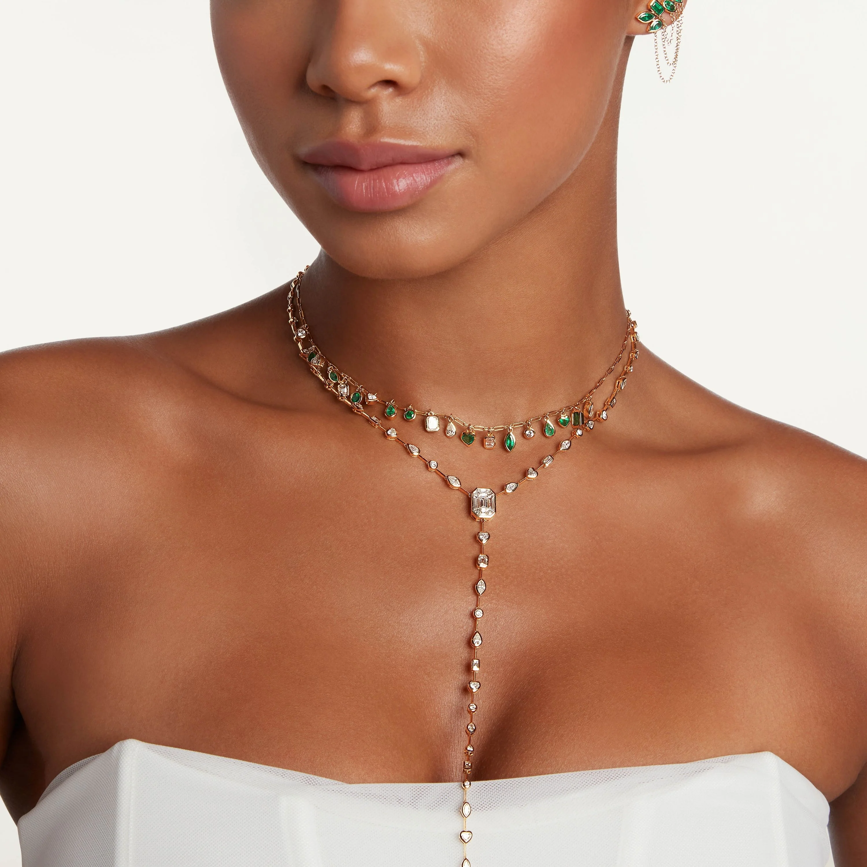 EMERALD & DIAMOND MIXED DROP NECKLACE - Image 6