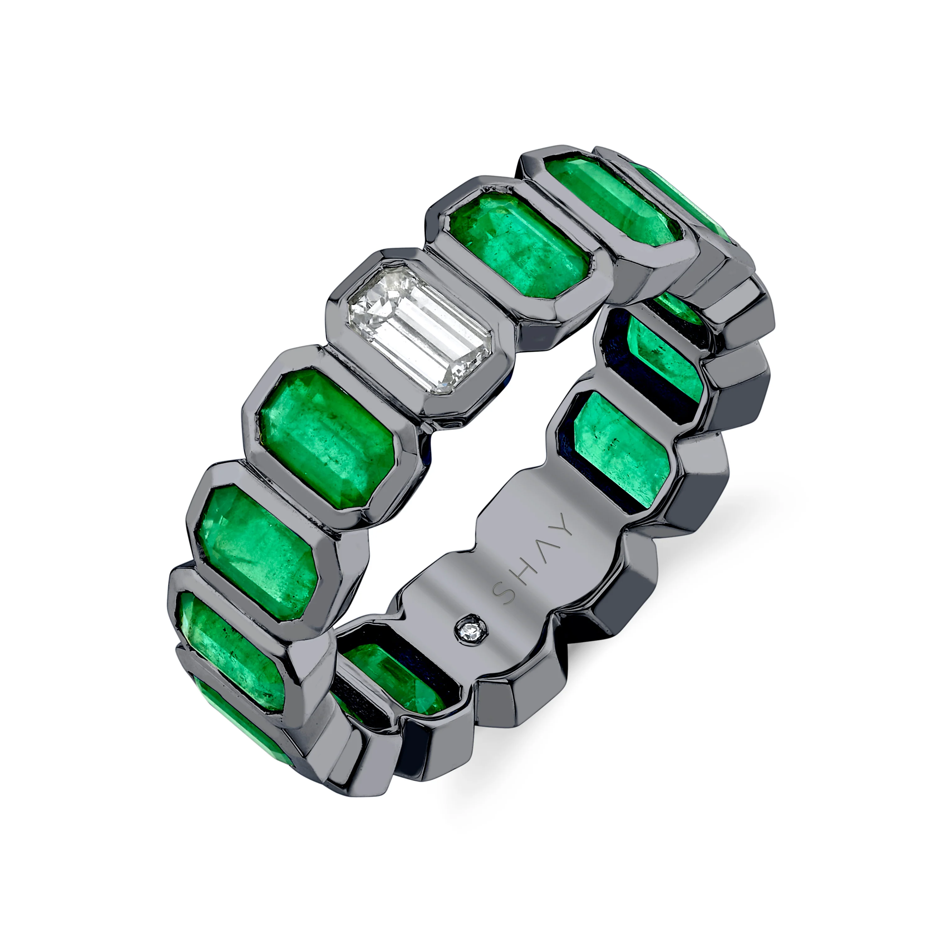 EMERALD & DIAMOND BEZEL BAND - Image 4