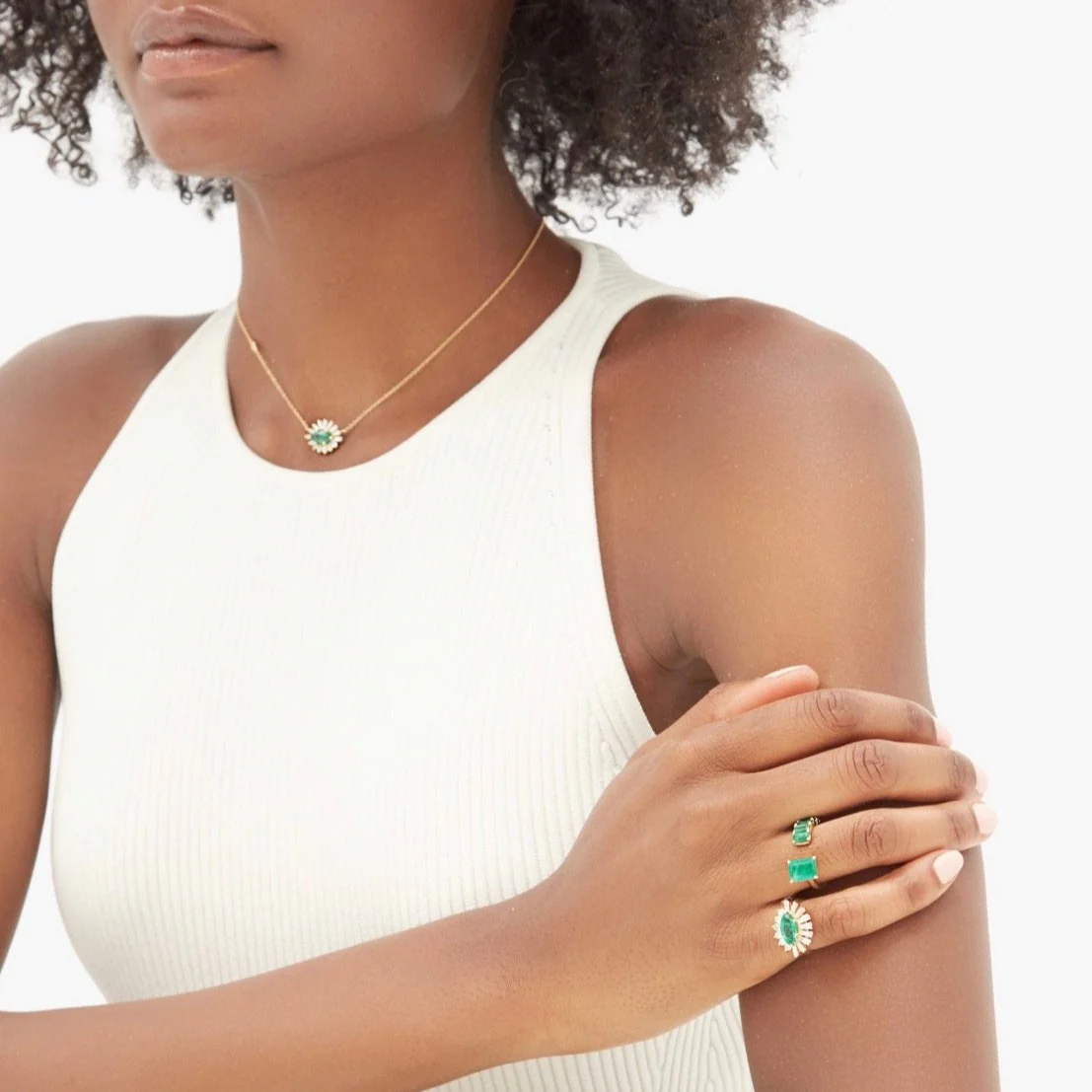 EMERALD & DIAMOND EVIL EYE PINKY RING - Image 2