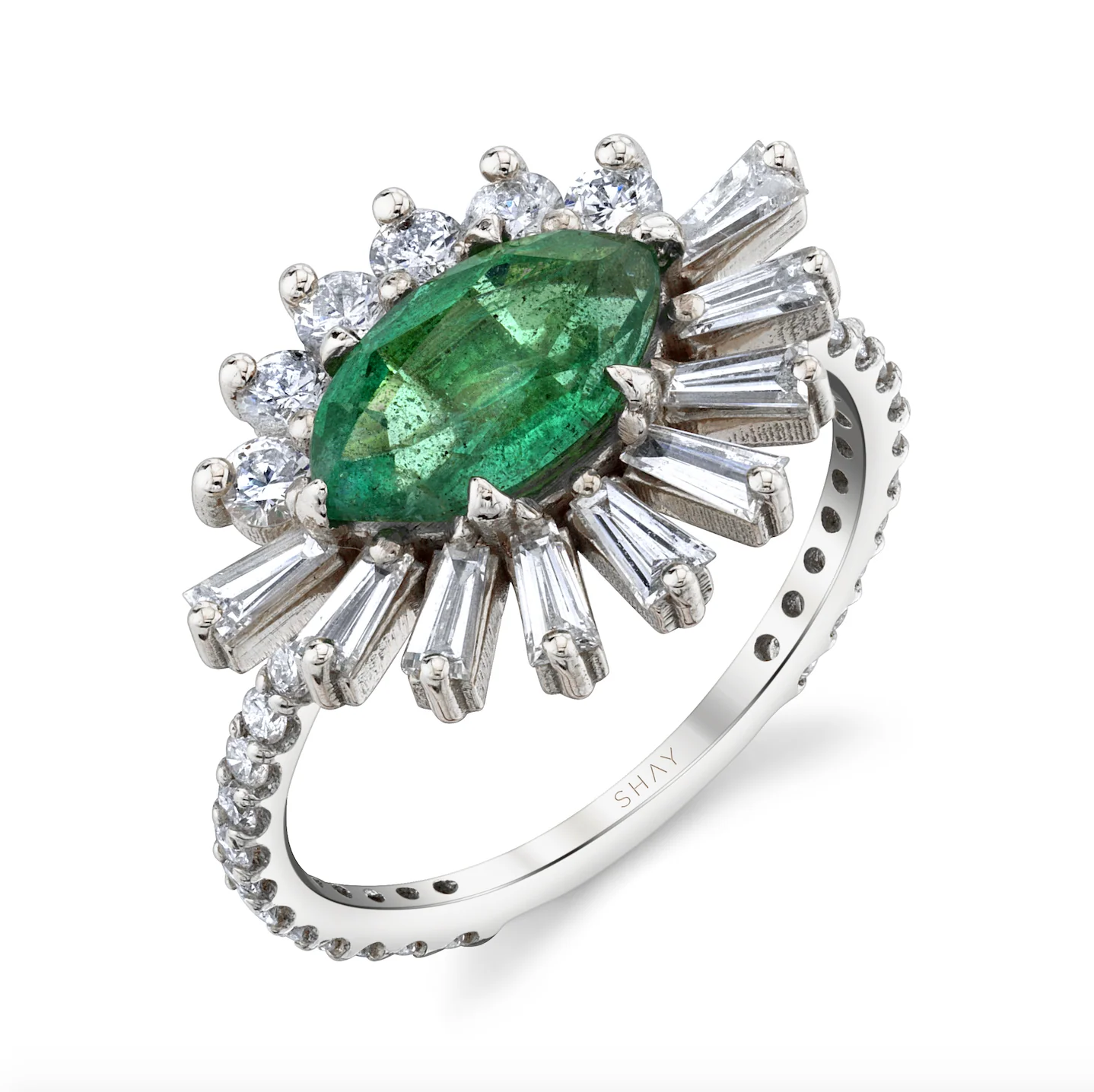 EMERALD & DIAMOND EVIL EYE PINKY RING - Image 4