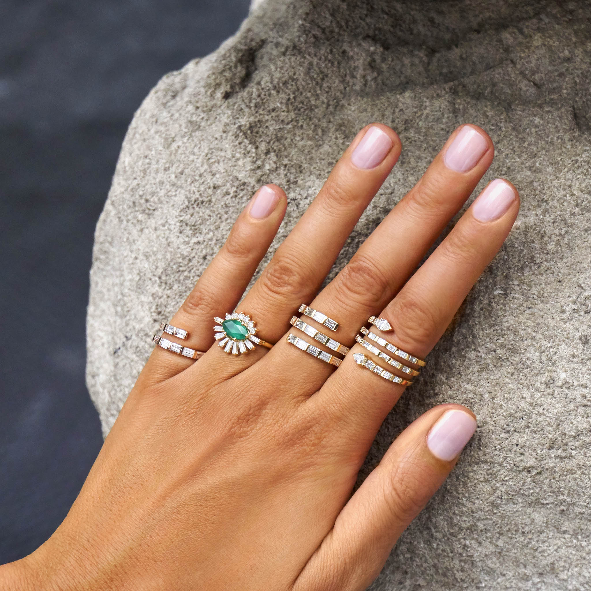EMERALD & DIAMOND EVIL EYE PINKY RING - Image 5