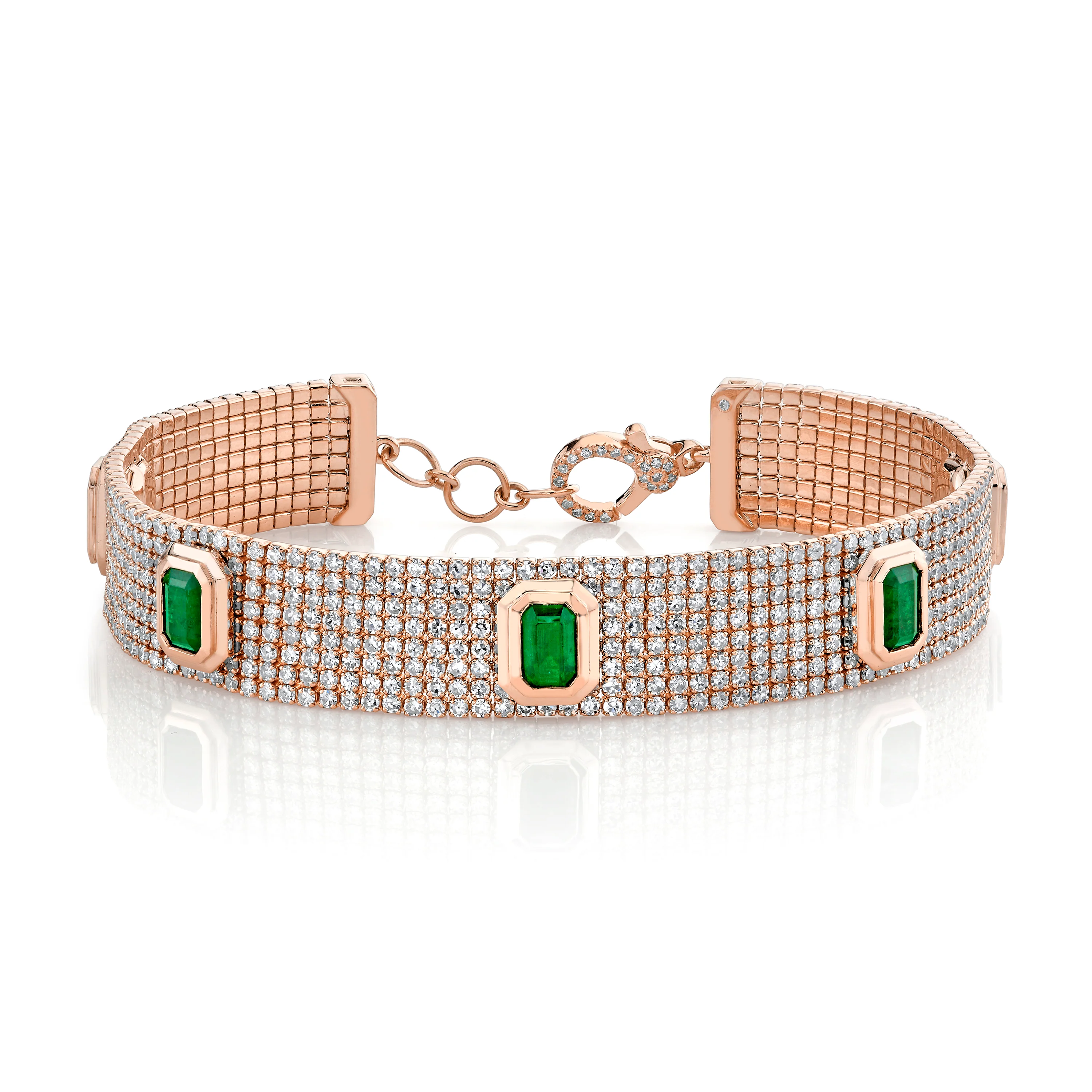 EMERALD & DIAMOND HALO CUFF BRACELET - Image 3