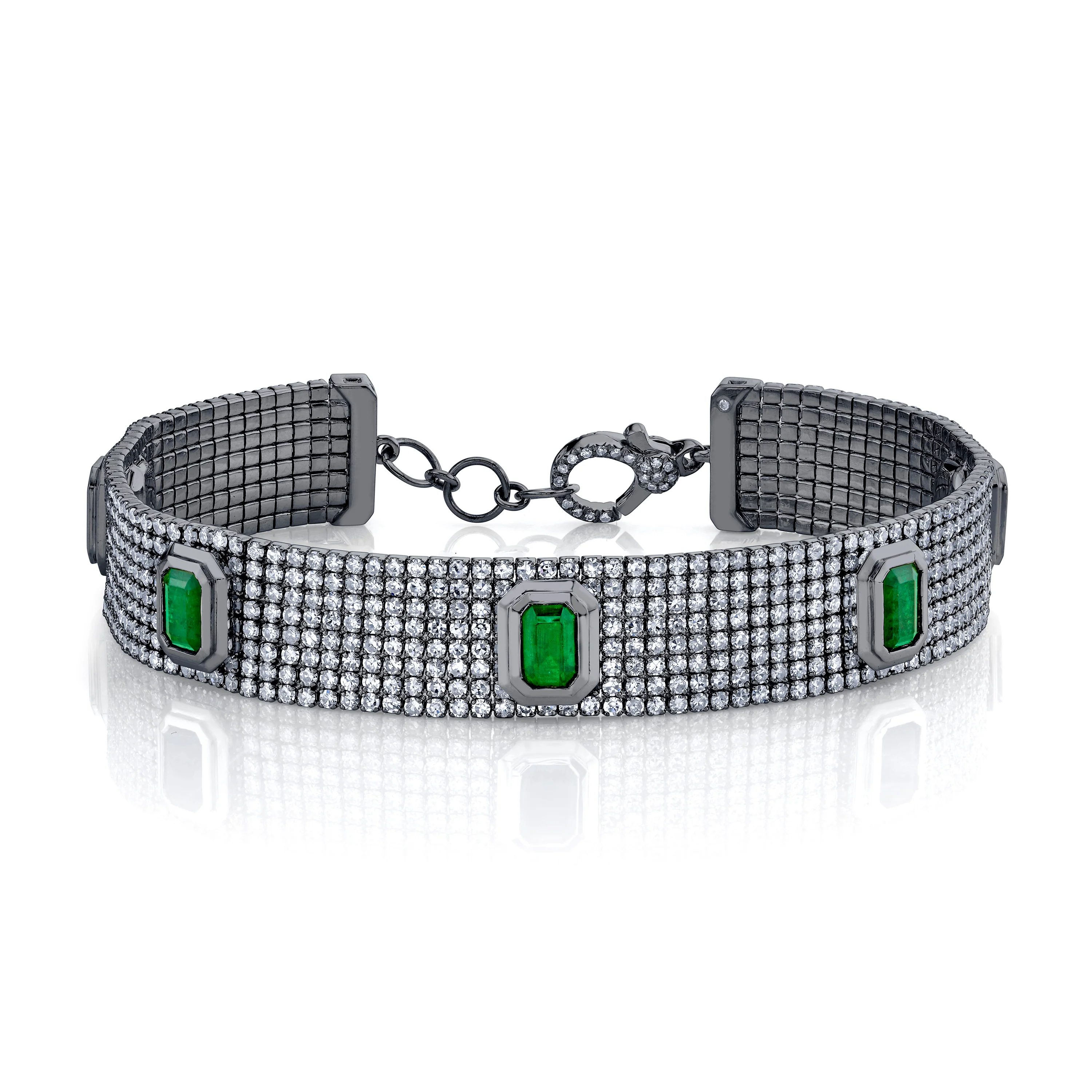 EMERALD & DIAMOND HALO CUFF BRACELET - Image 4