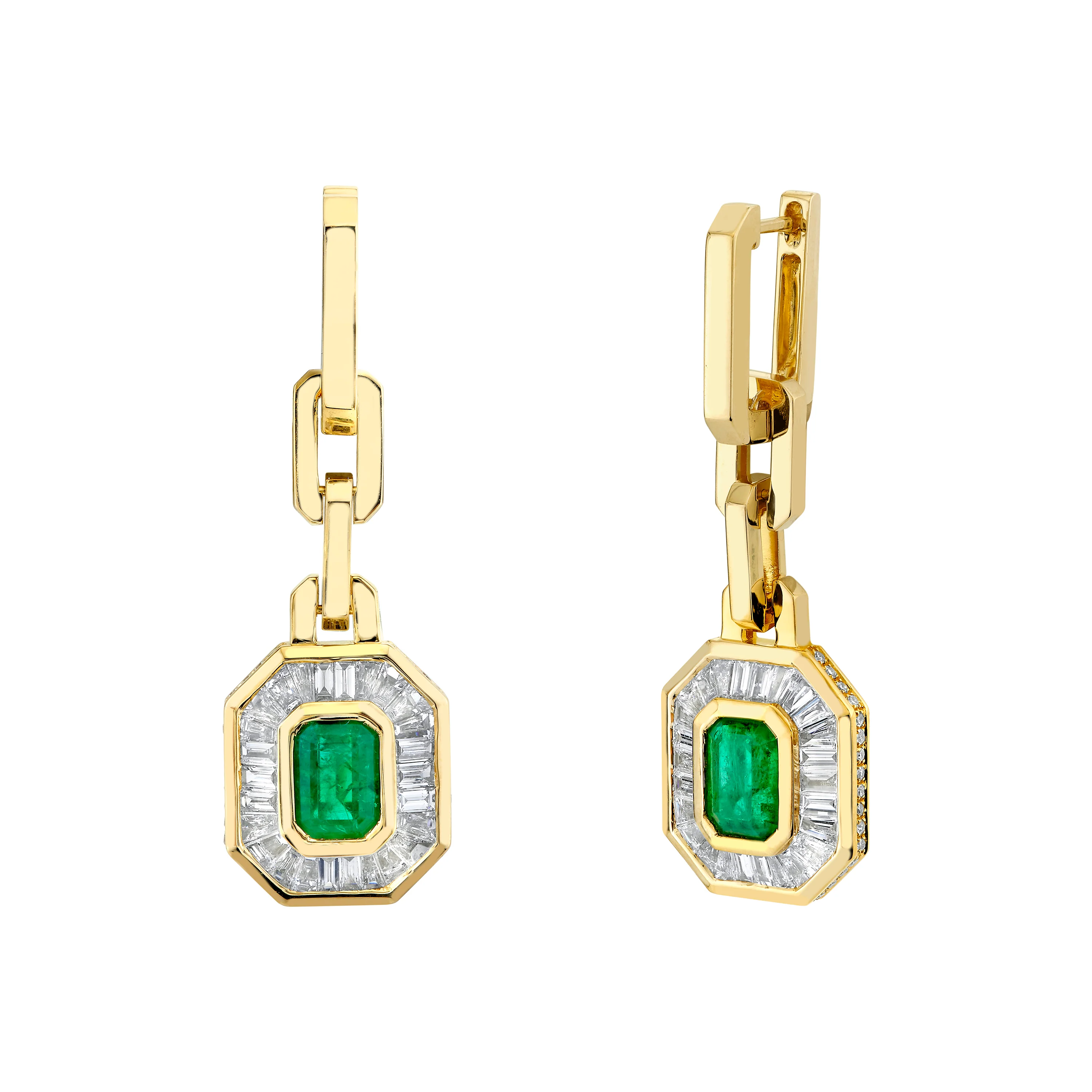 EMERALD & DIAMOND HALO DROP EARRINGS