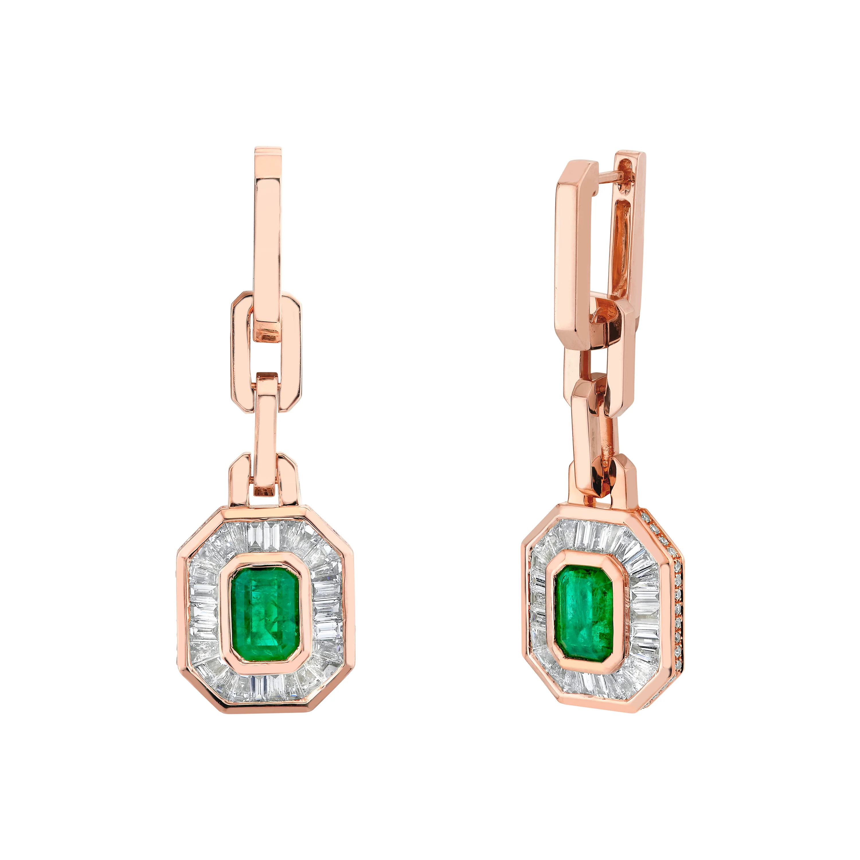 EMERALD & DIAMOND HALO DROP EARRINGS - Image 4