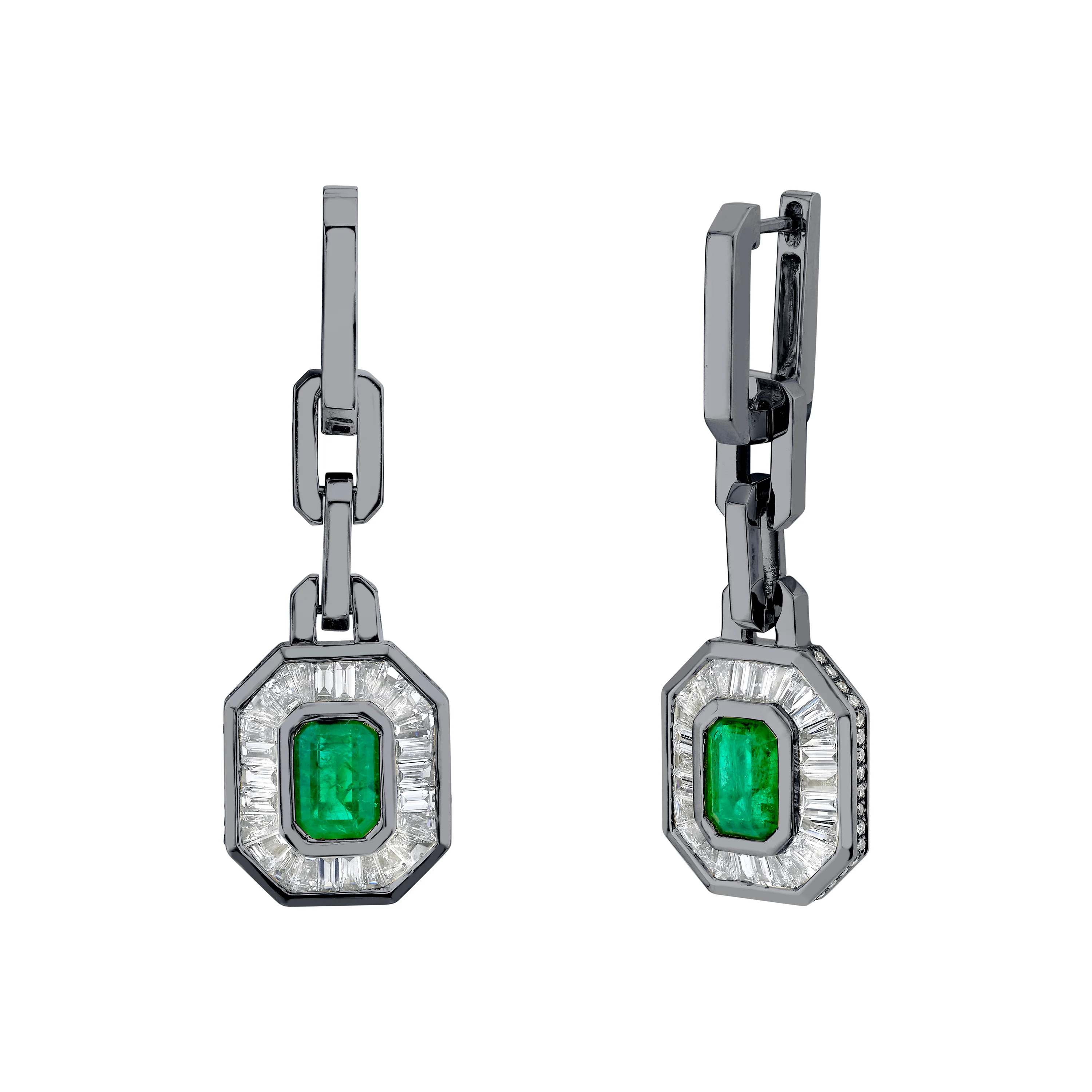 EMERALD & DIAMOND HALO DROP EARRINGS - Image 5