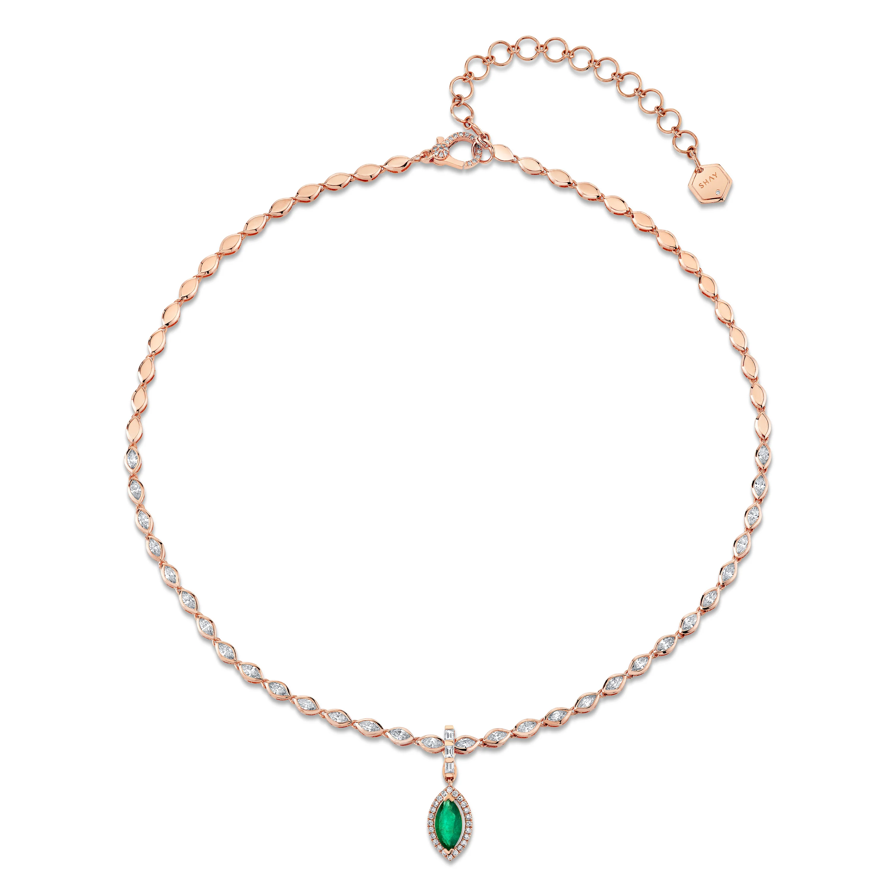 EMERALD & DIAMOND HALO MARQUISE CLIP NECKLACE - Image 3