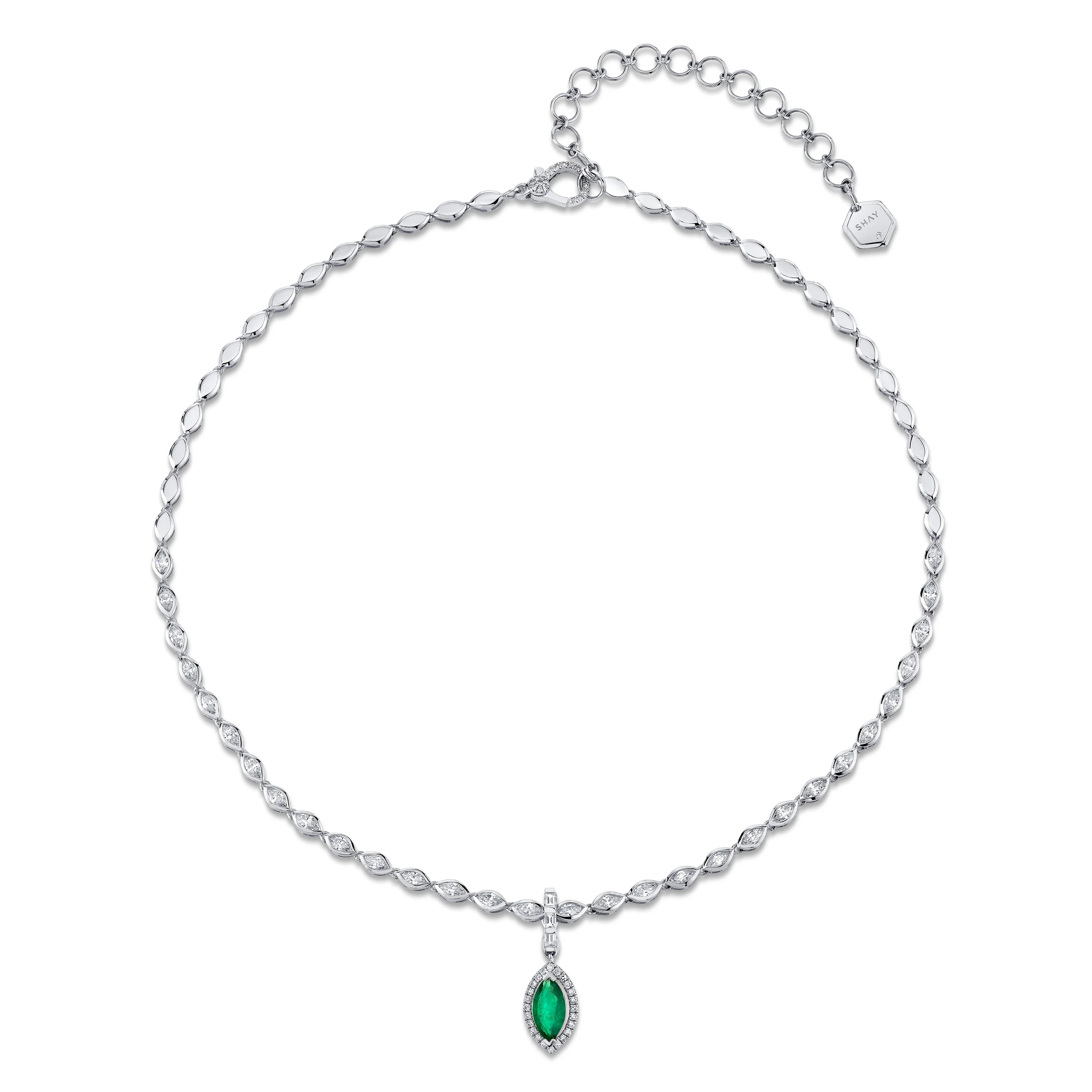 EMERALD & DIAMOND HALO MARQUISE CLIP NECKLACE - Image 4