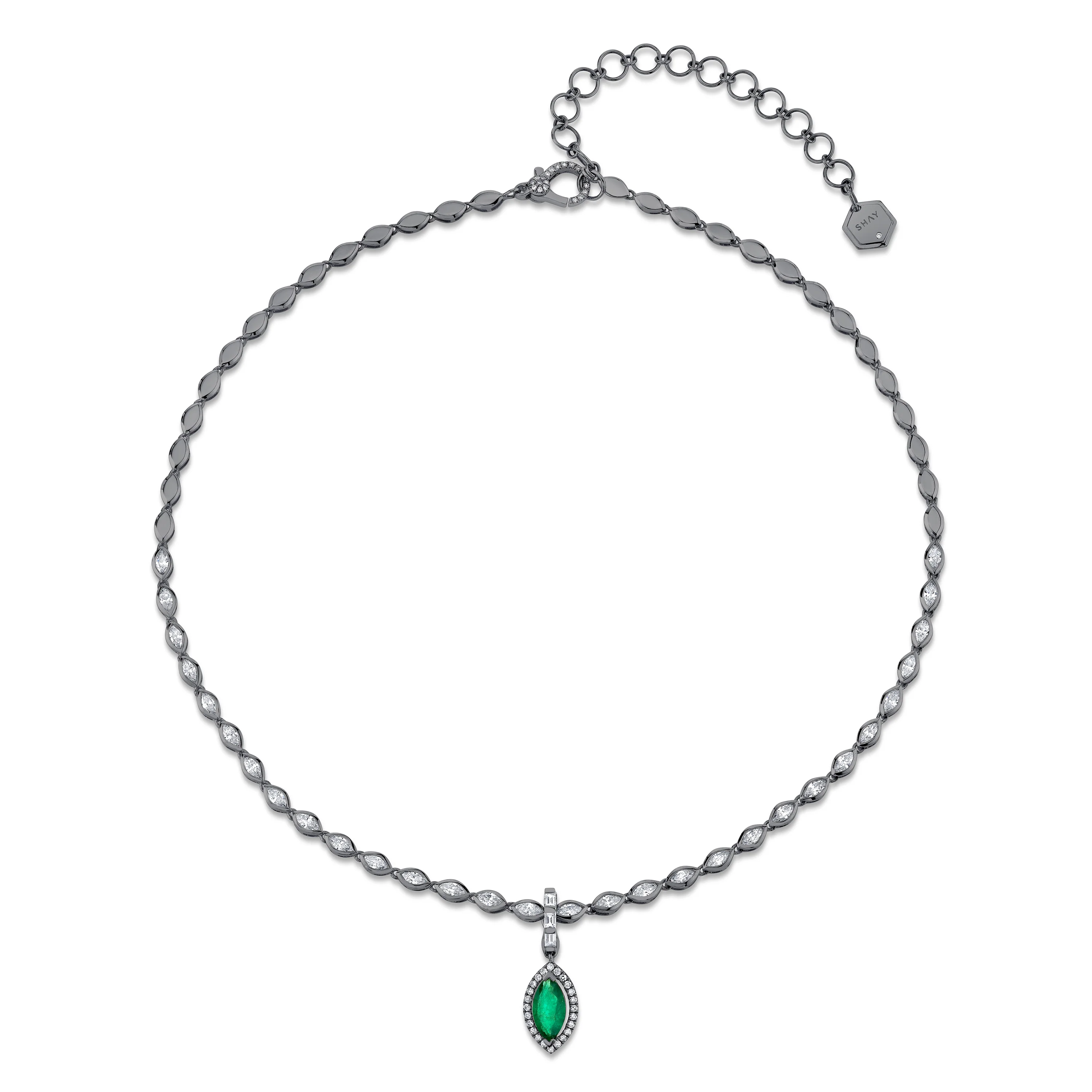 EMERALD & DIAMOND HALO MARQUISE CLIP NECKLACE - Image 5