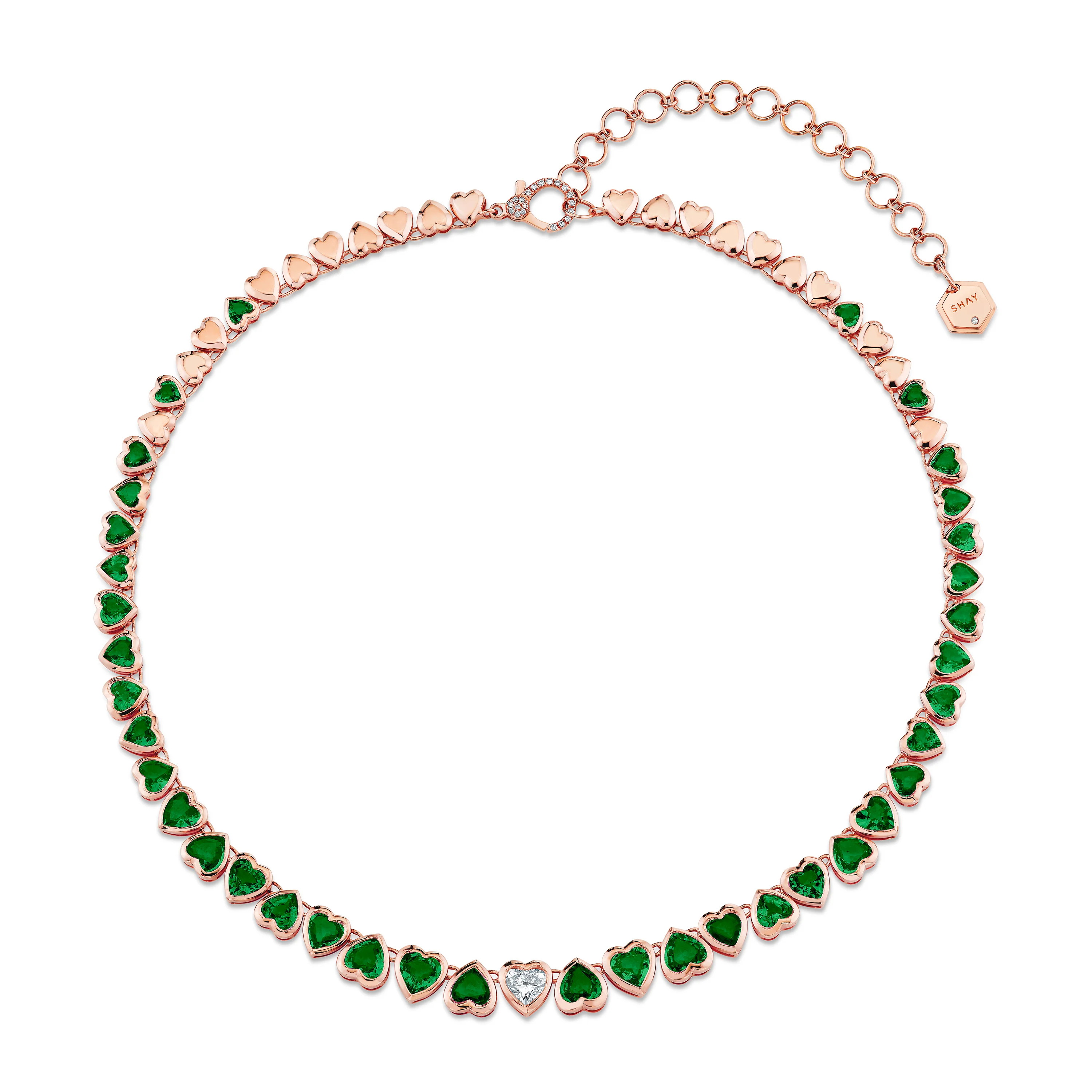 EMERALD & DIAMOND HEART BEZEL TENNIS NECKLACE - Image 4