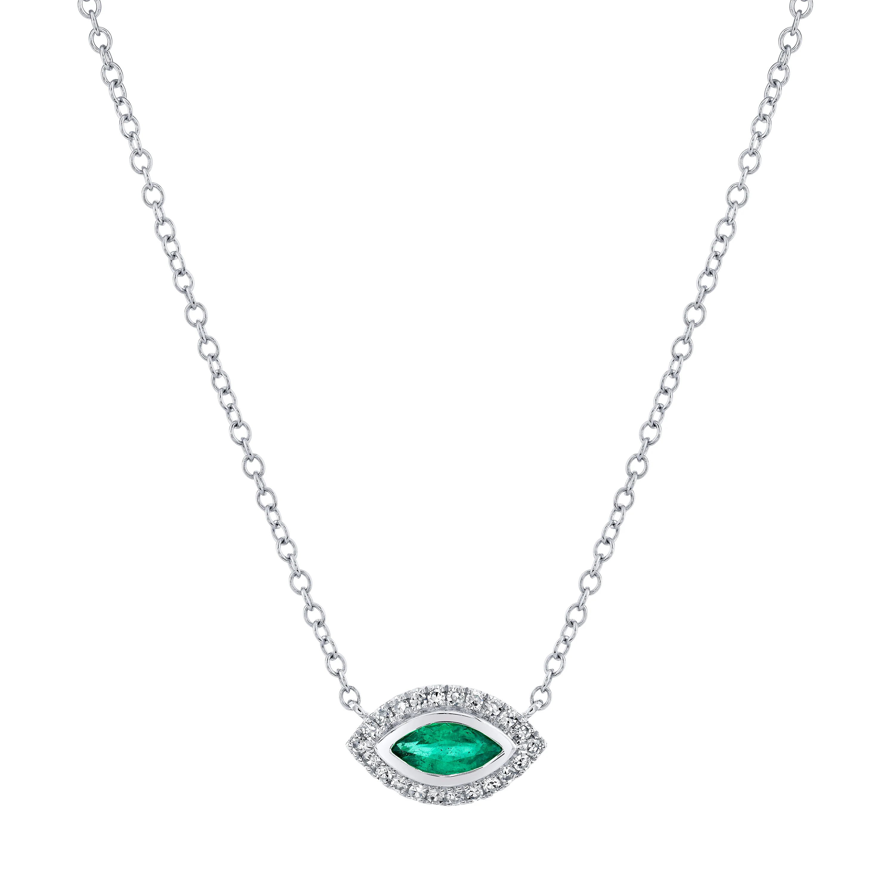 EMERALD & DIAMOND MINI EVIL EYE NECKLACE - Image 4