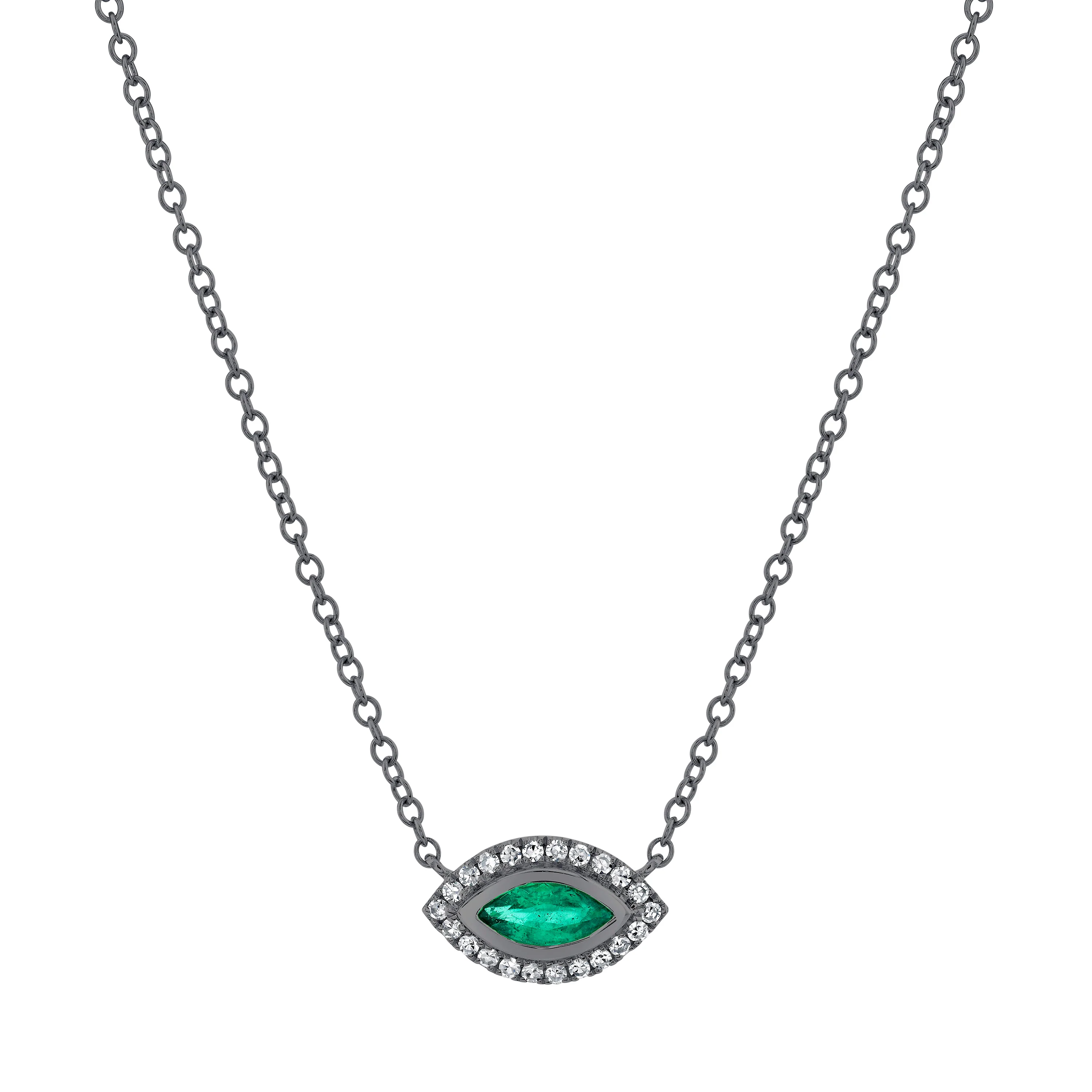 EMERALD & DIAMOND MINI EVIL EYE NECKLACE - Image 5