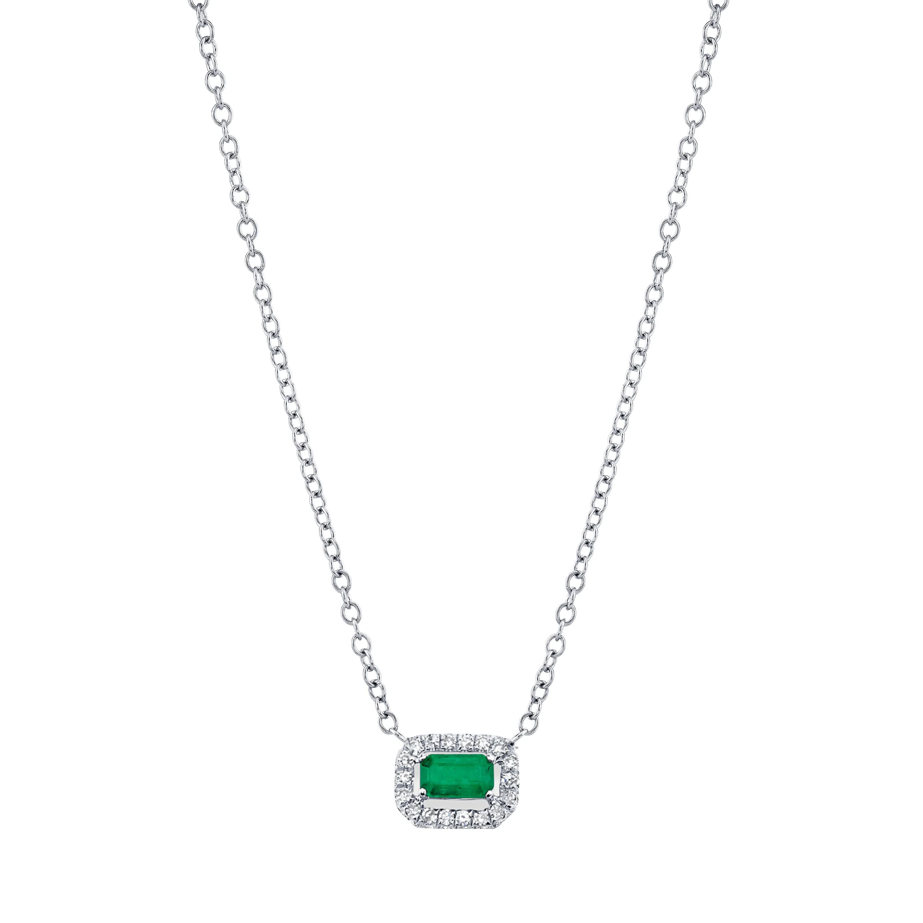 EMERALD & DIAMOND MINI HALO NECKLACE - Image 2