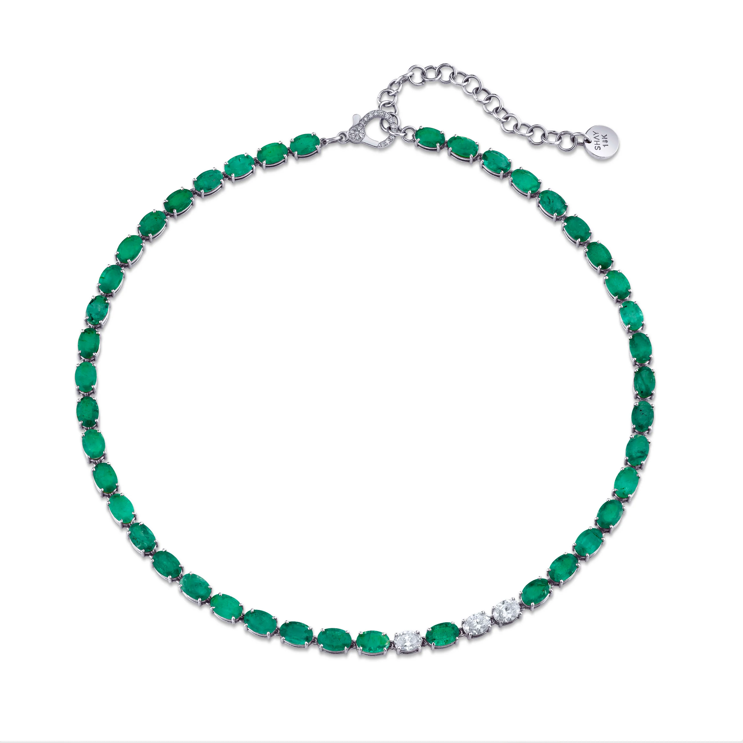EMERALD & DIAMOND OVAL TENNIS NECKLACE - Image 4