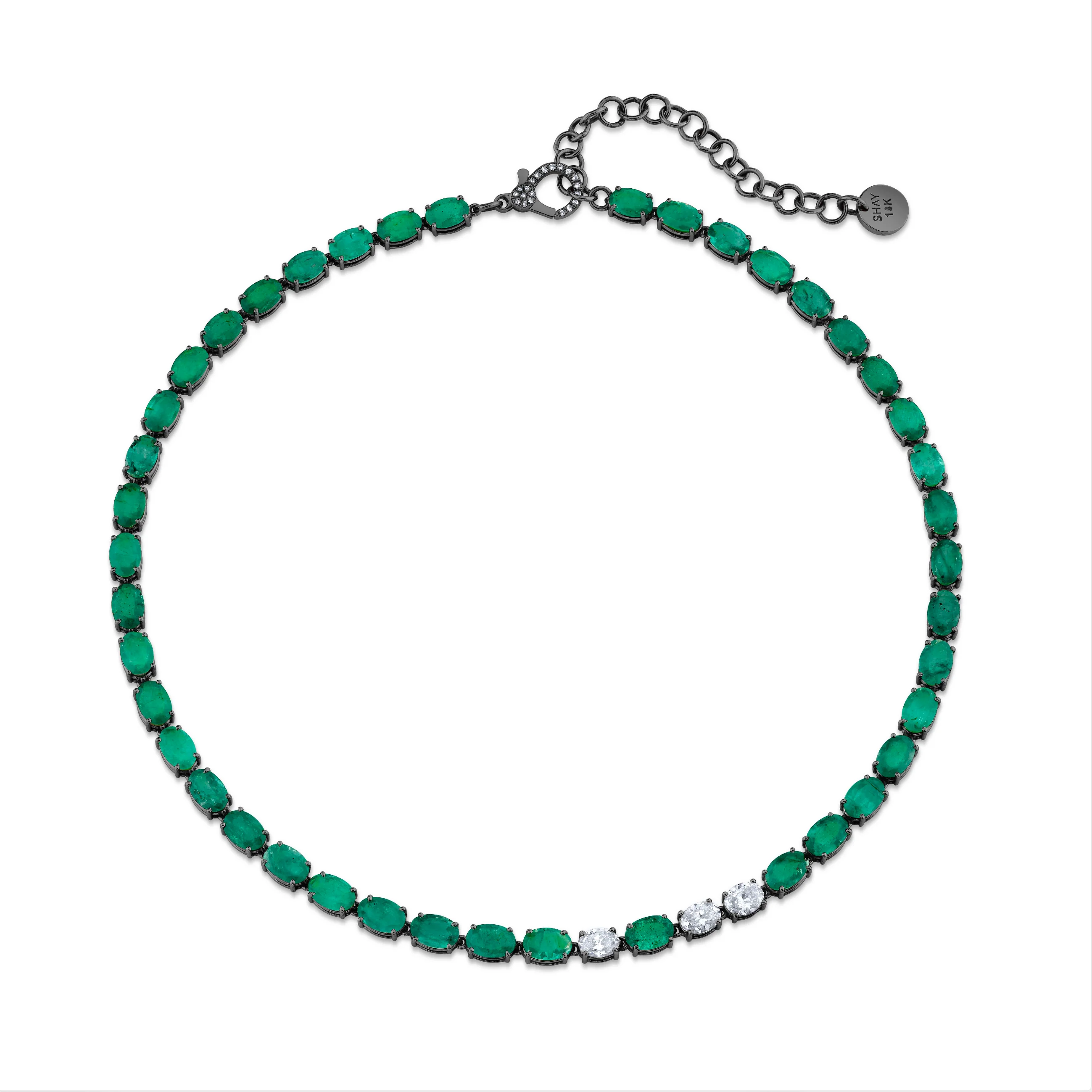 EMERALD & DIAMOND OVAL TENNIS NECKLACE - Image 5
