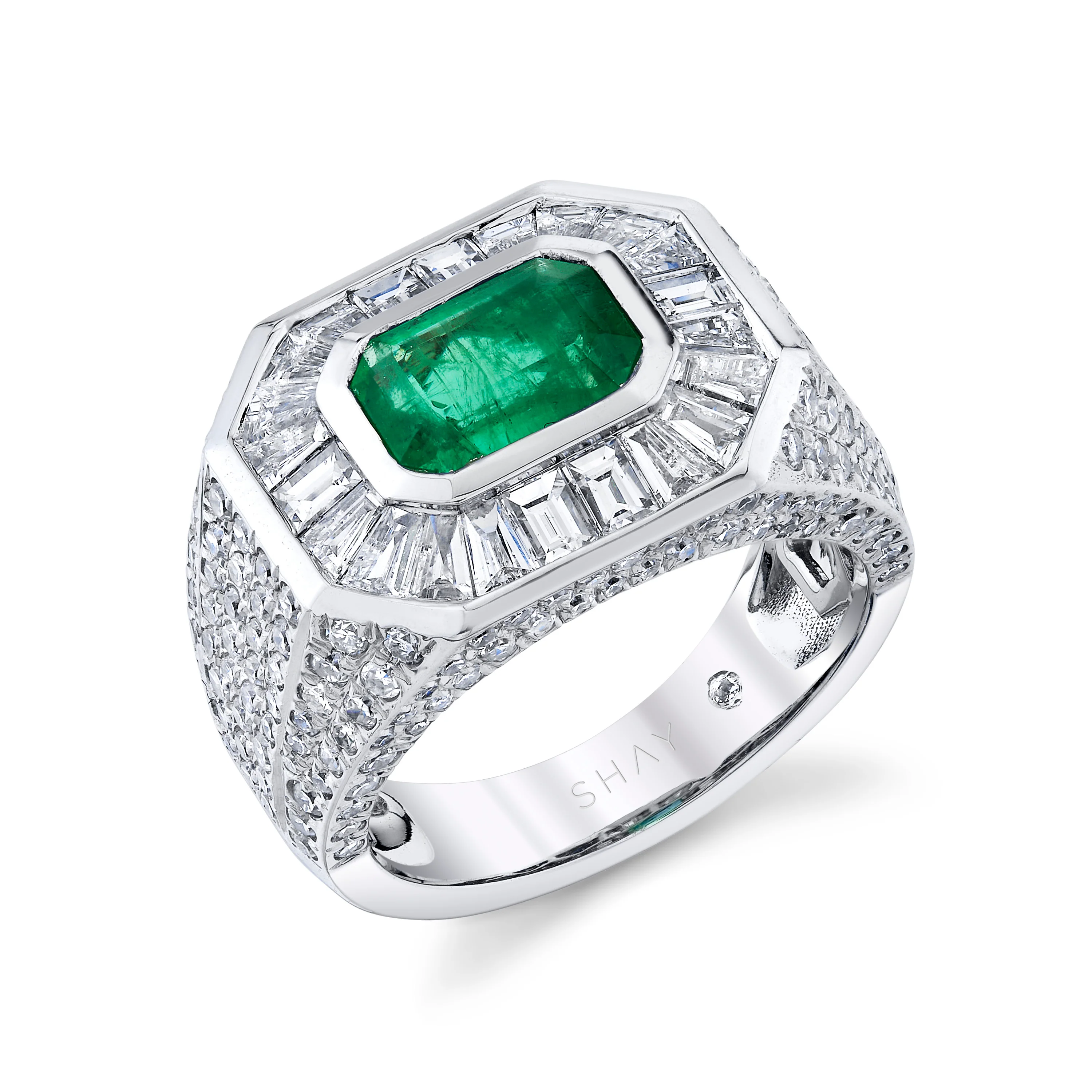 EMERALD & DIAMOND PAVE CHAMPIONSHIP PINKY RING - Image 4