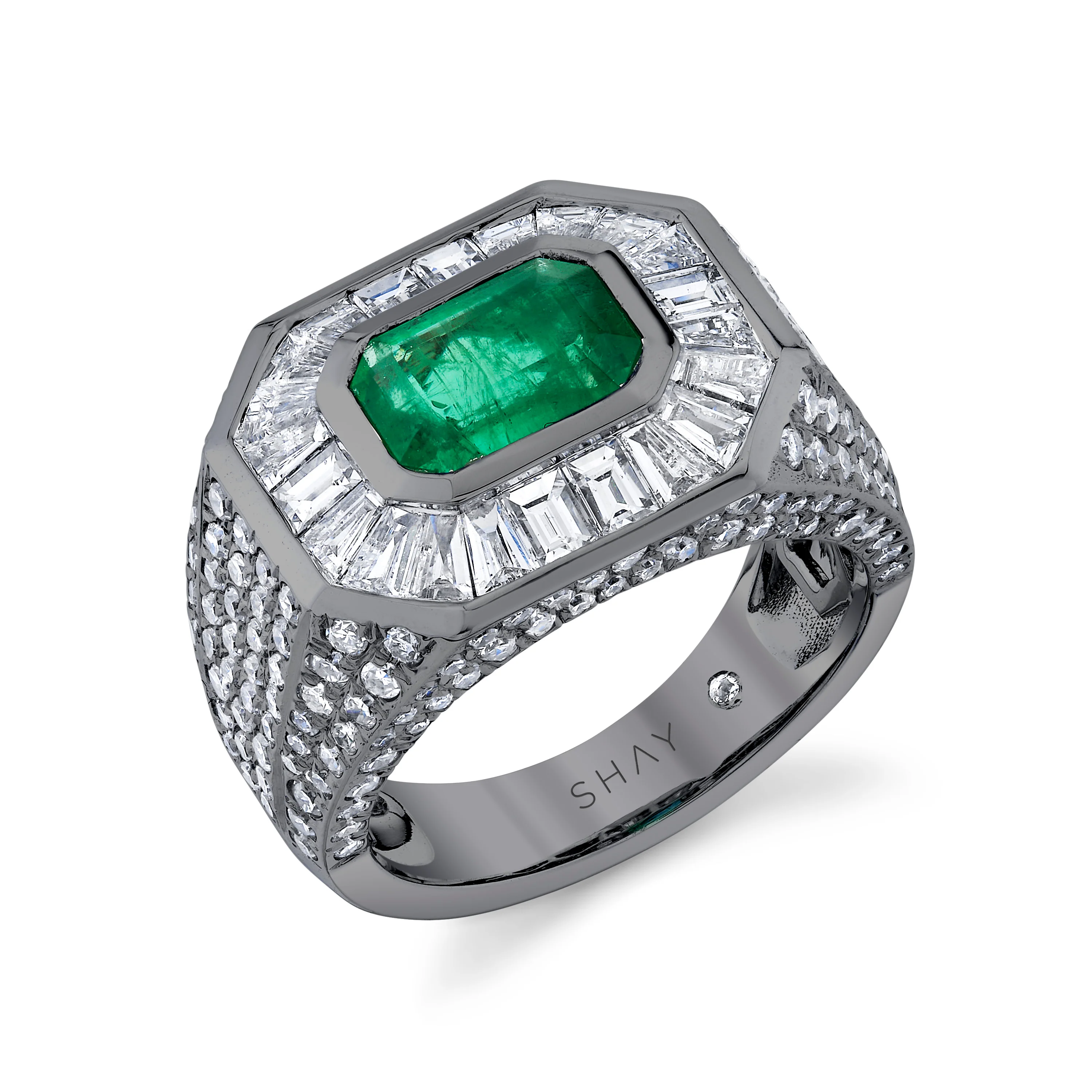 EMERALD & DIAMOND PAVE CHAMPIONSHIP PINKY RING - Image 5
