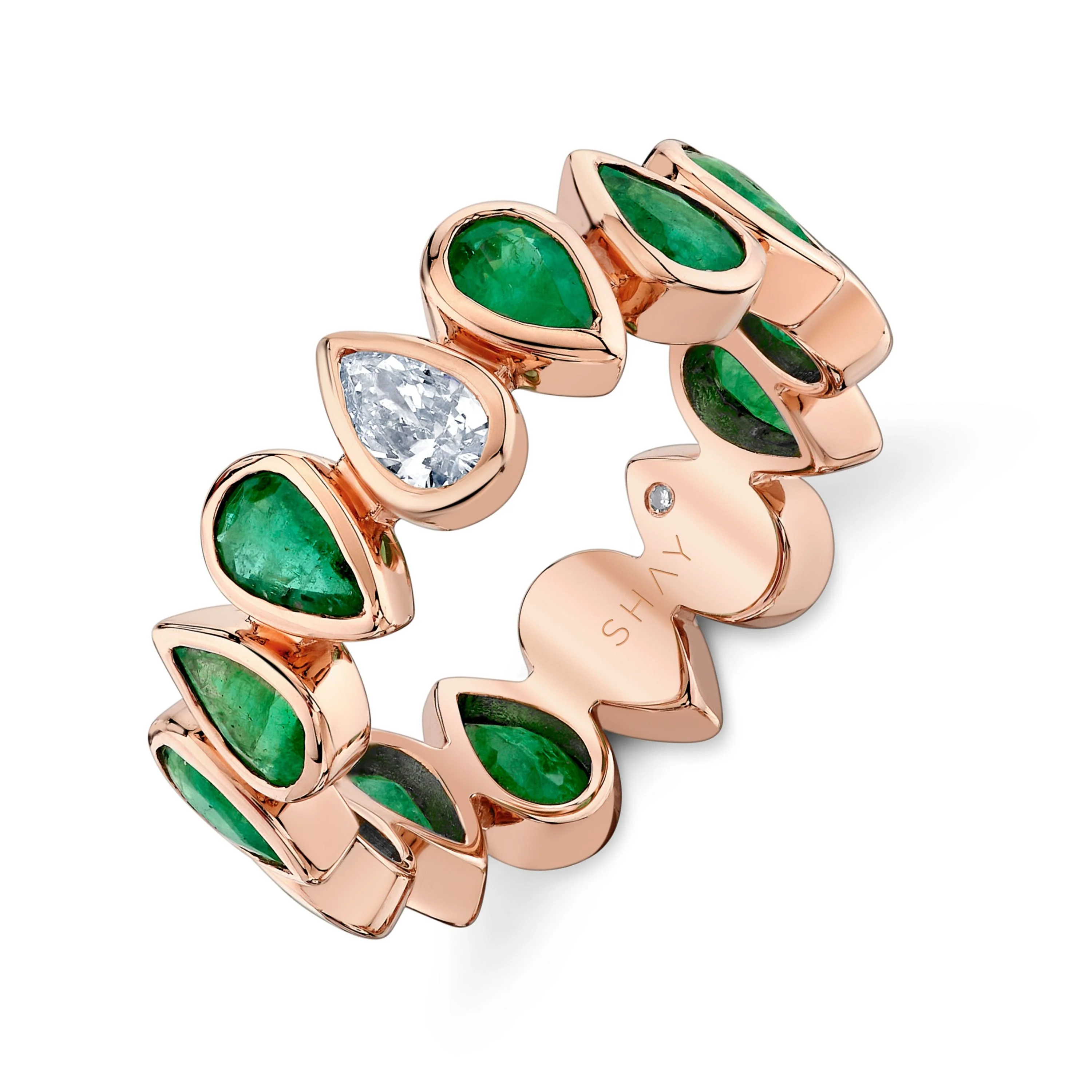 EMERALD & DIAMOND PEAR BEZEL BAND - Image 3