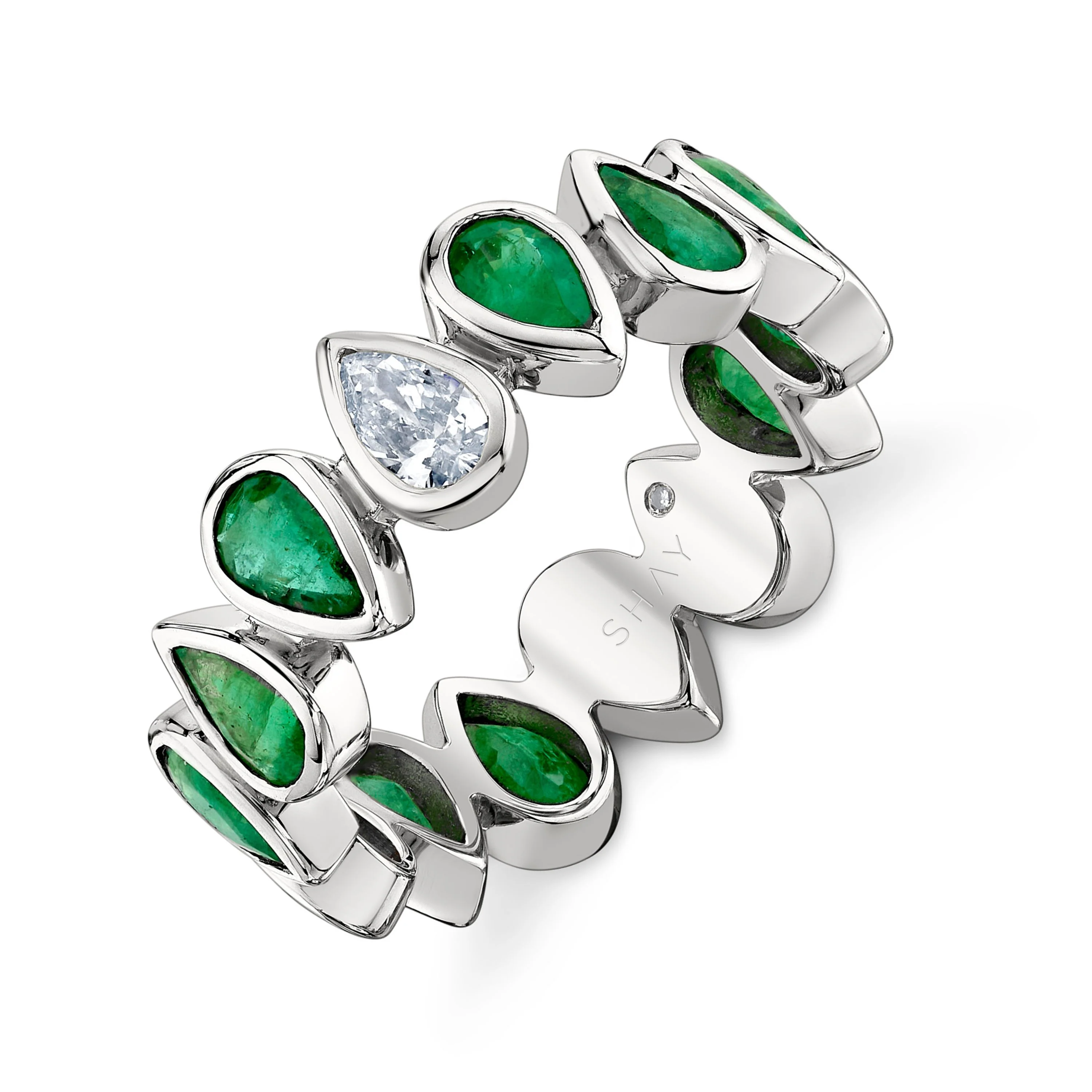 EMERALD & DIAMOND PEAR BEZEL BAND - Image 4