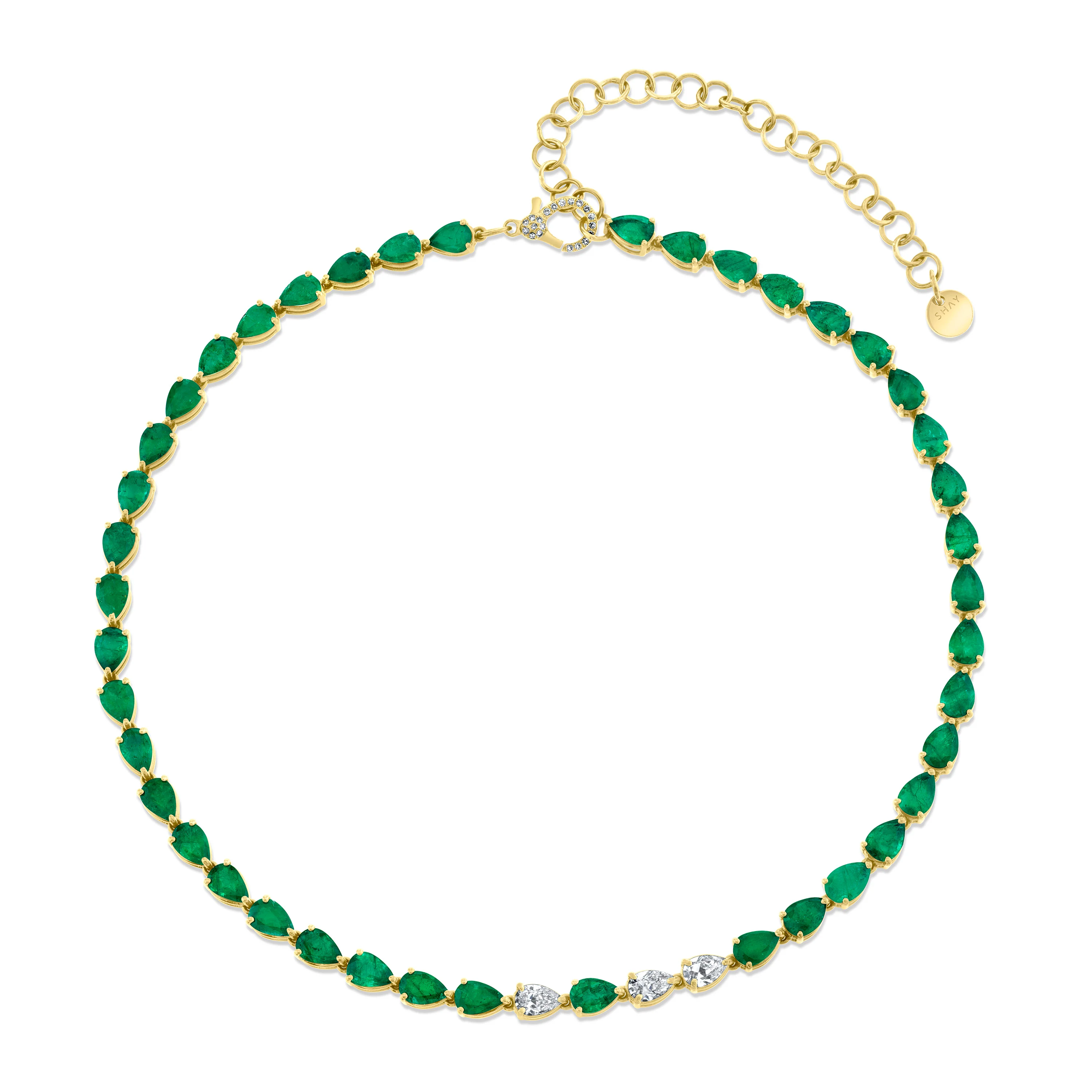 EMERALD & DIAMOND PEAR TENNIS NECKLACE