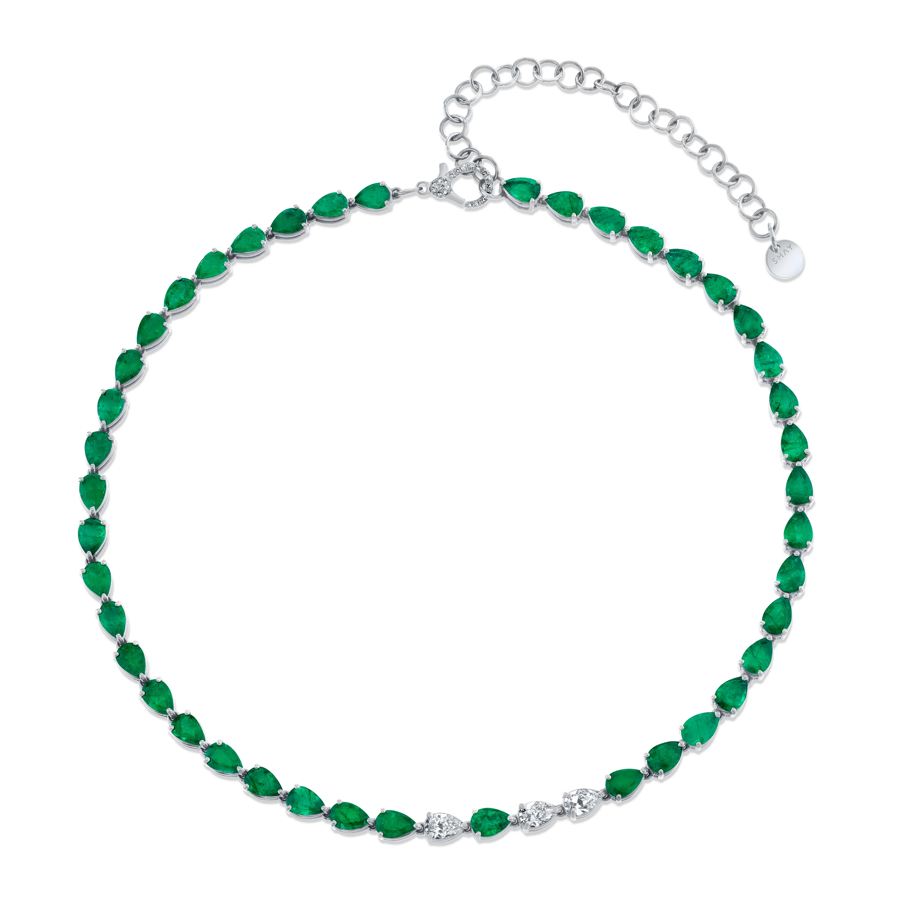 EMERALD & DIAMOND PEAR TENNIS NECKLACE - Image 3
